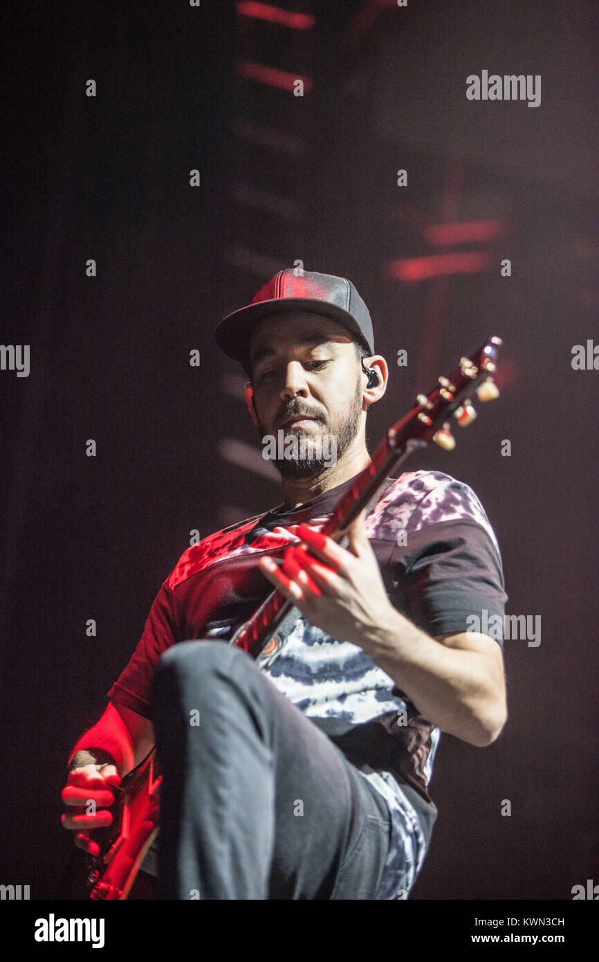 The American rock band Linkin Park performs a live concert at the O2 Arena in London. Here guitarist and rapper Mike Shinoda is pictured live on stage. UK, 23/11 2014. Stock Photo