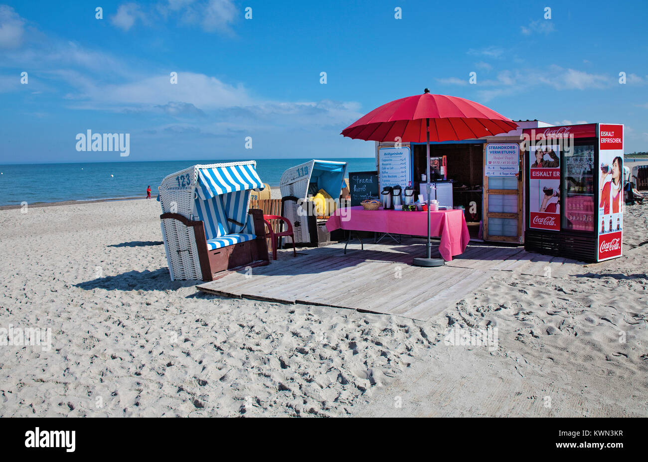 Beach chair rental at the beach of Dierhagen, Fishland, Mecklenburg-Western Pomerania, Baltic sea, Germany, Europe Stock Photo