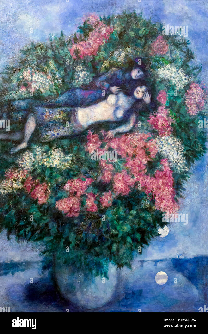 Lovers among Lilacs, Marc Chagall, 1930, Metropolitan Museum of Art, Manhattan, New York City, USA, North America Stock Photo