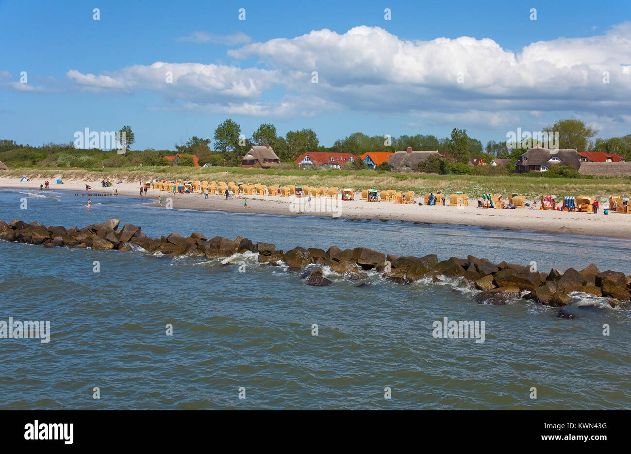 Groyne at sea, beach of Wustrow, Fishland, Mecklenburg-Western Pomerania, Baltic sea, Germany, Europe Stock Photo