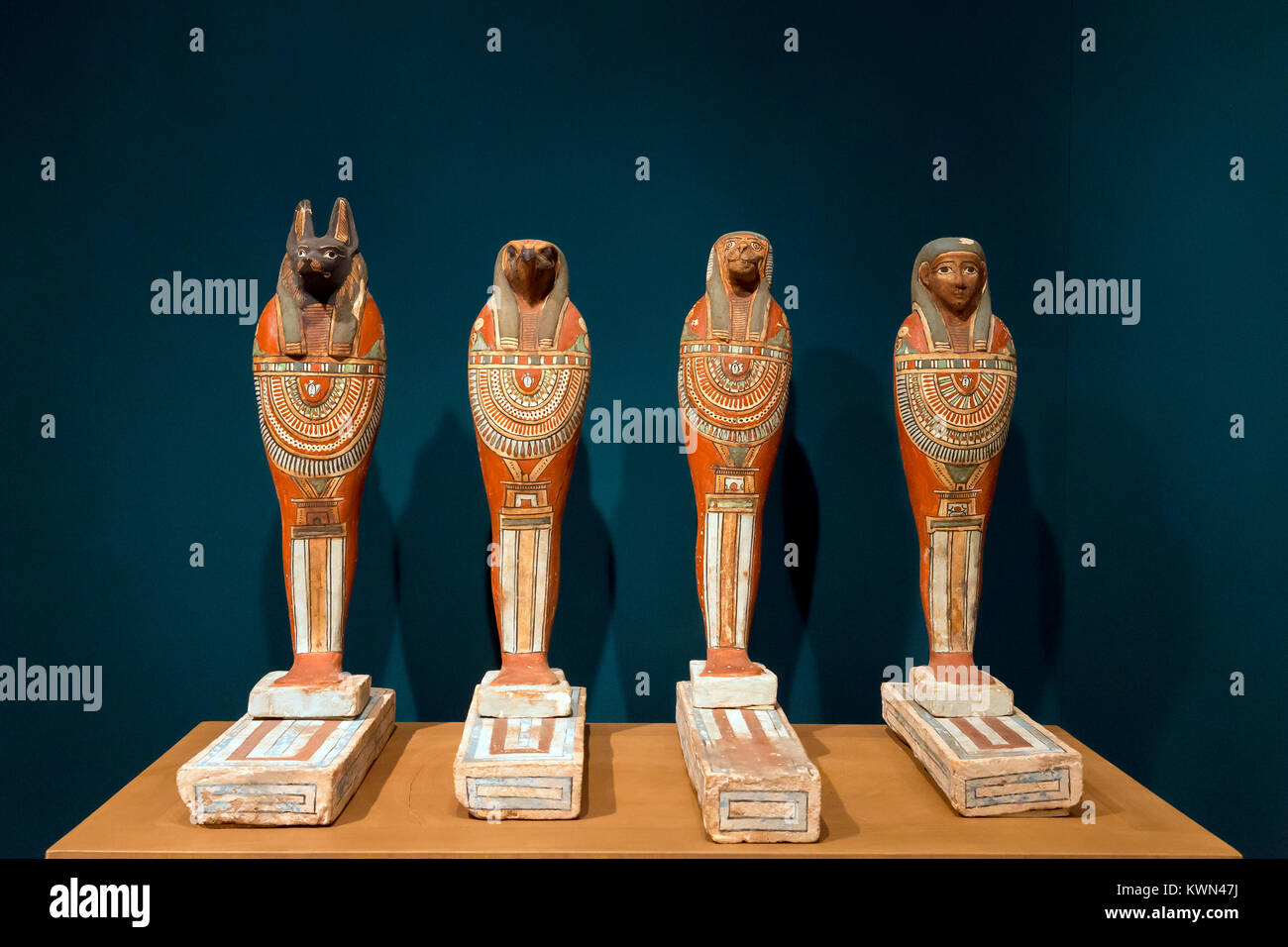 Statuettes of the Four Sons of Horus, Late Period, Ptolemaic Period, Metropolitan Museum of Art, Manhattan, New York City, USA, North America Stock Photo