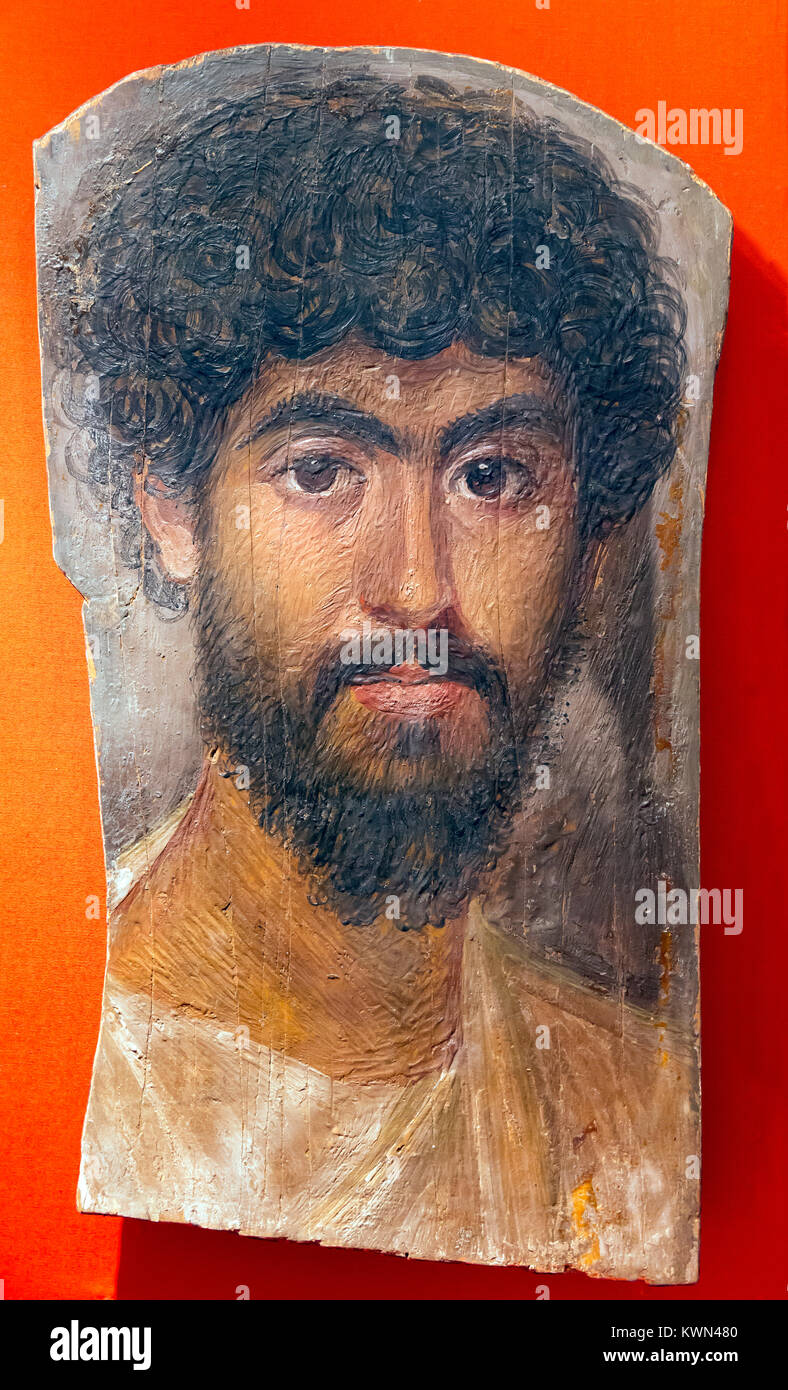 A Man with High Colouring, Mummy Painted Portrait, Metropolitan Museum of Art, Manhattan, New York City, USA, North America Stock Photo