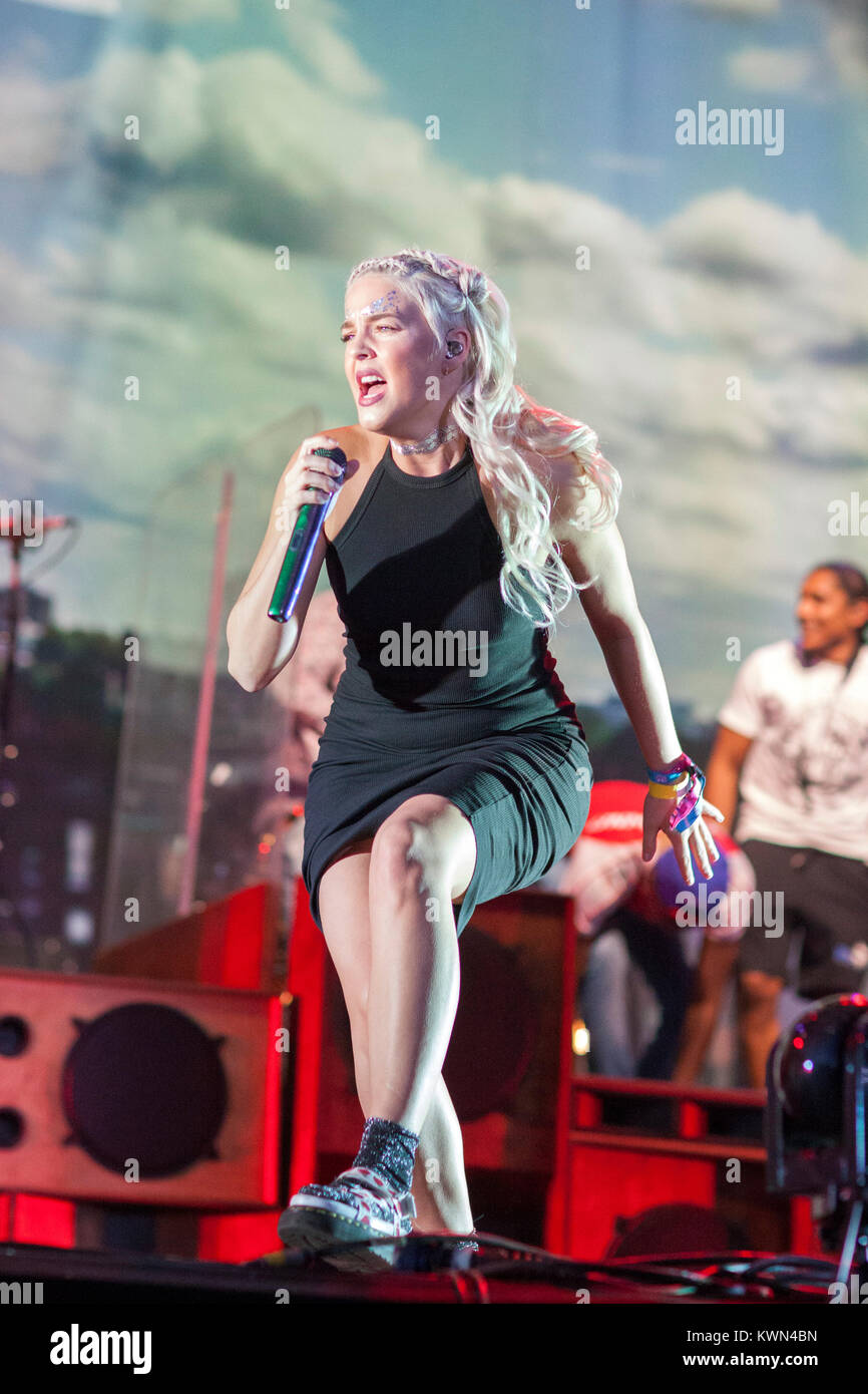 The English drum and bass band Rudimental performs a live concert at the  British music festival Lovebox 2015 in London. Here singer Anne-Marie is  pictured live on stage. United Kingdom, 17/07 2015