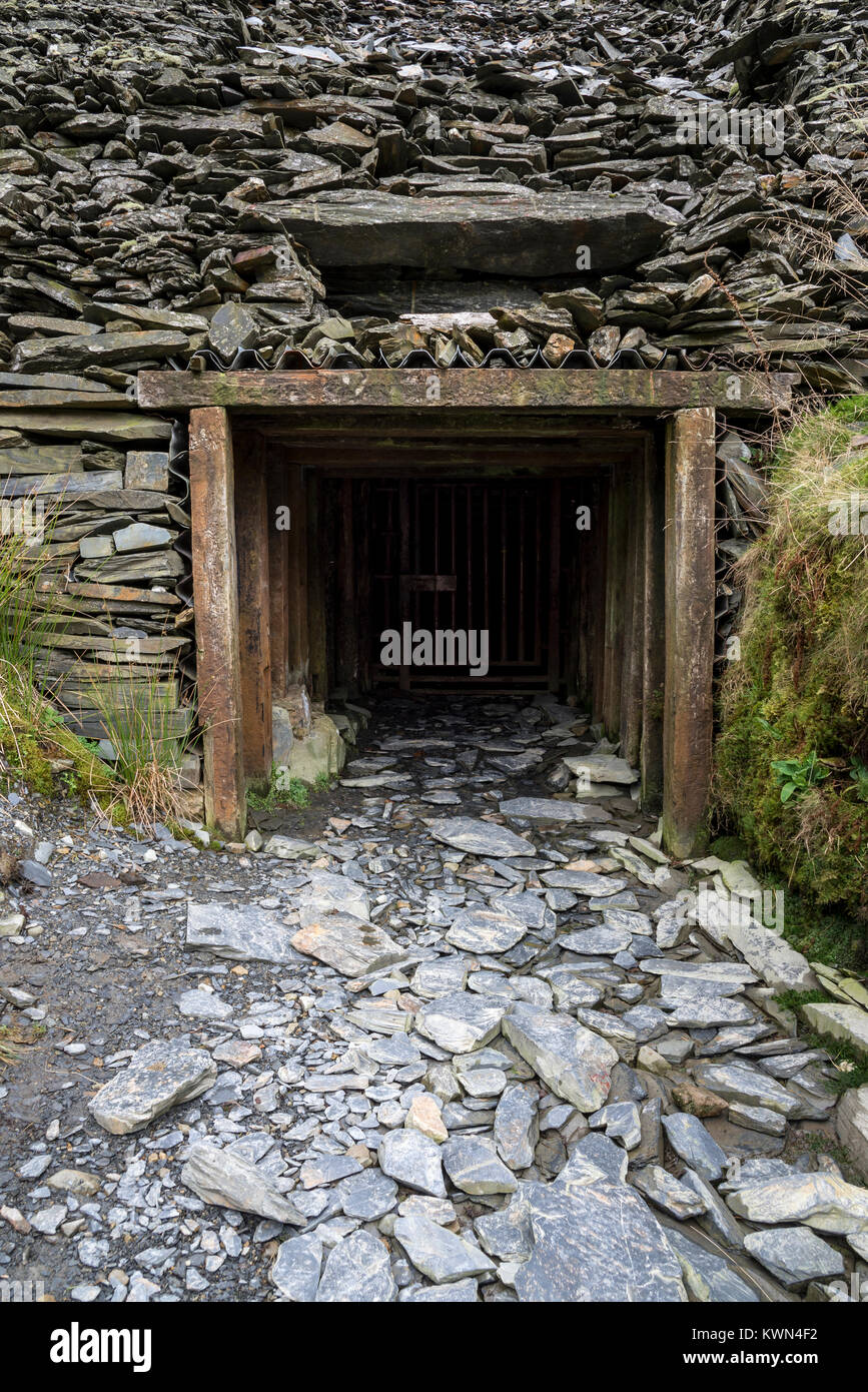 Entrance to the old mines at Cwmorthin quarry near Blaenau Ffestiniog