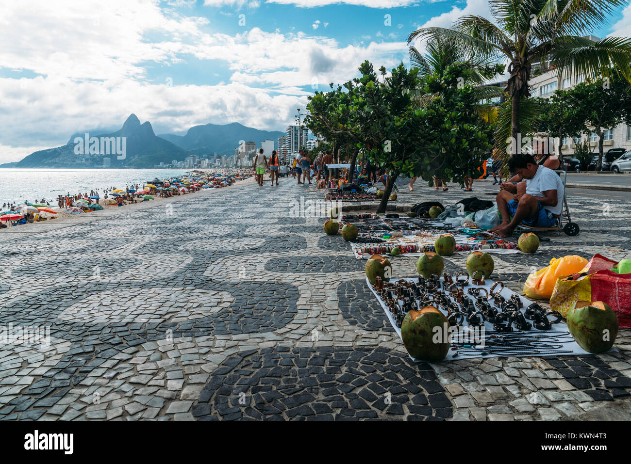 Street market on Ipanema Beach, Rio de Janerio Stock Photo