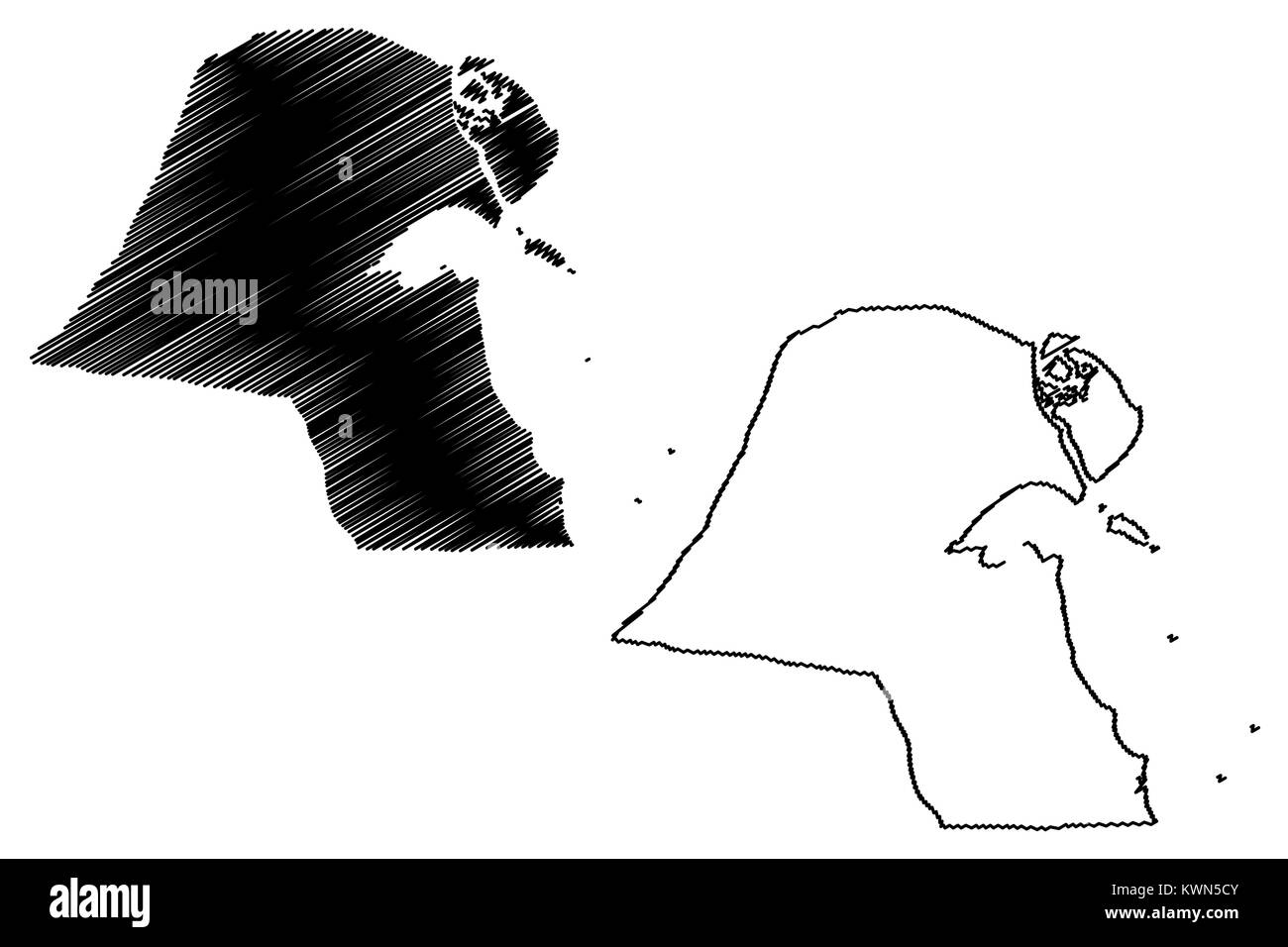 Kuwait map vector illustration, scribble sketch State of Kuwait Stock