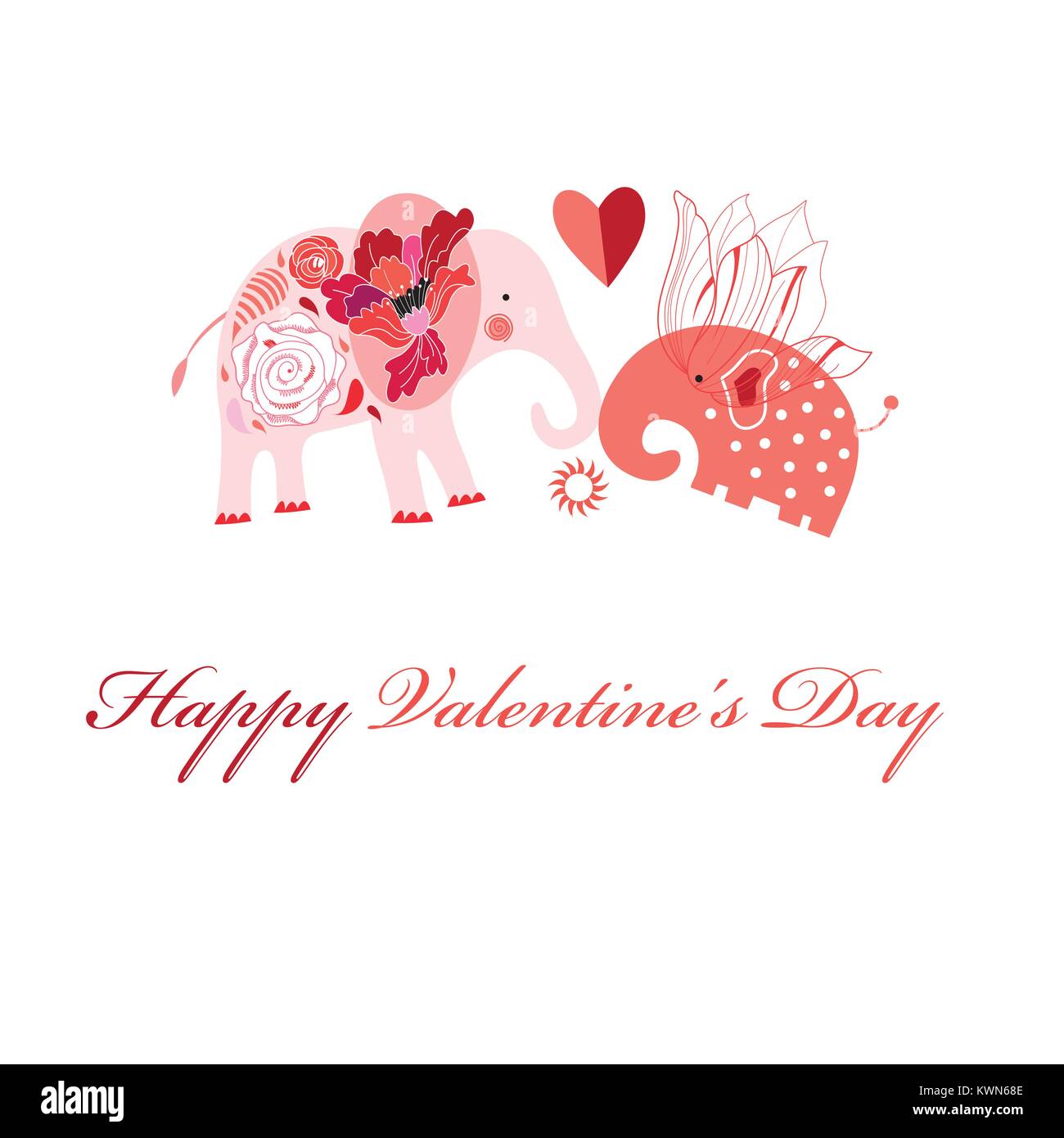 Greeting card in love with elephants on a white background Stock Vector ...
