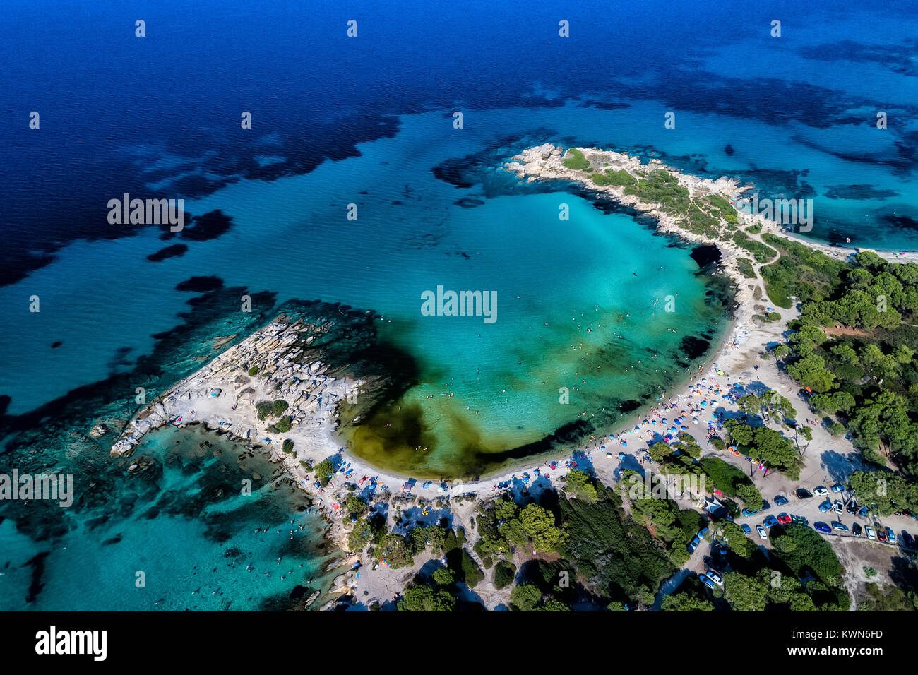 Aerial view of the beautiful Karidi beach in the Vourvourou of ...