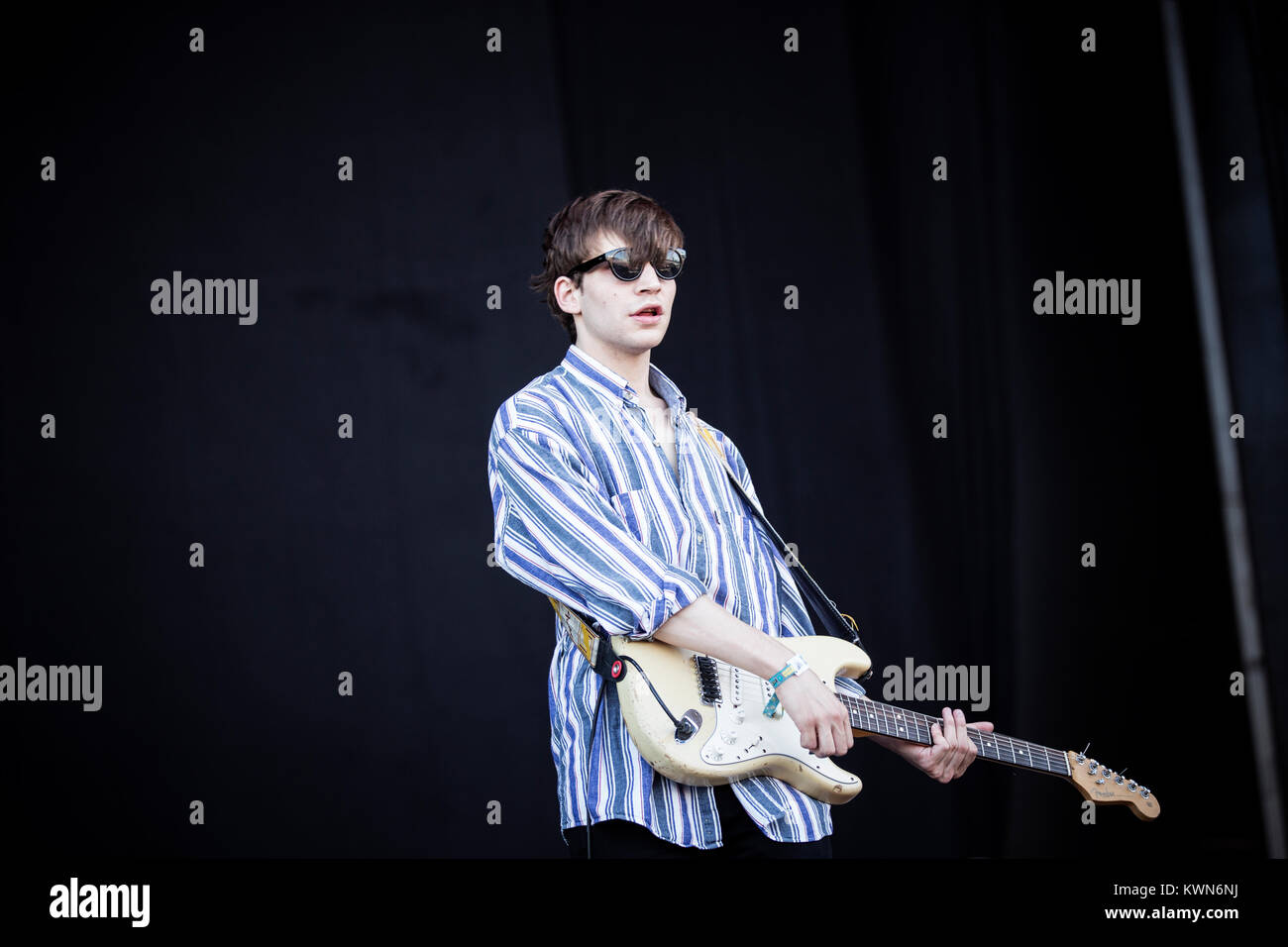 The English rock band Childhood performs a live concert at the Spanish music festival Primavera Sound 2015 in Barcelona. Here guitarist Leo Dobsen is pictured live on stage. Spain 28/05 2015. Stock Photo