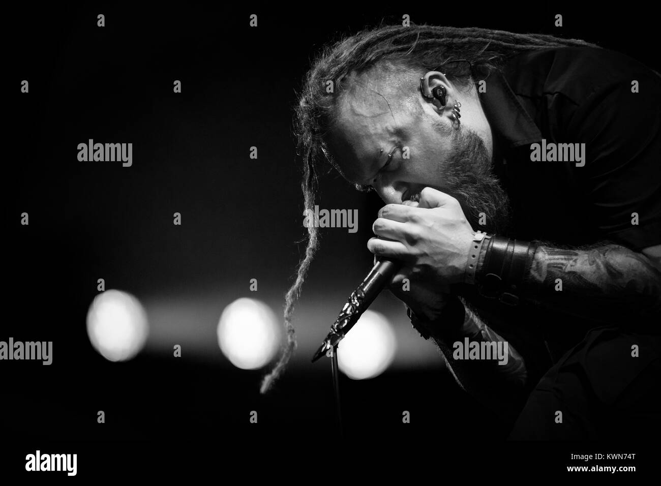 The Polish death metal band Decapitated performs a live concert at the Danish heavy metal festival Copenhell 2016 in Copenhagen. Here vocalist Rafal “Rasta” Piotrowski is seen live on stage. Denmark, 25/06 2016. Stock Photo
