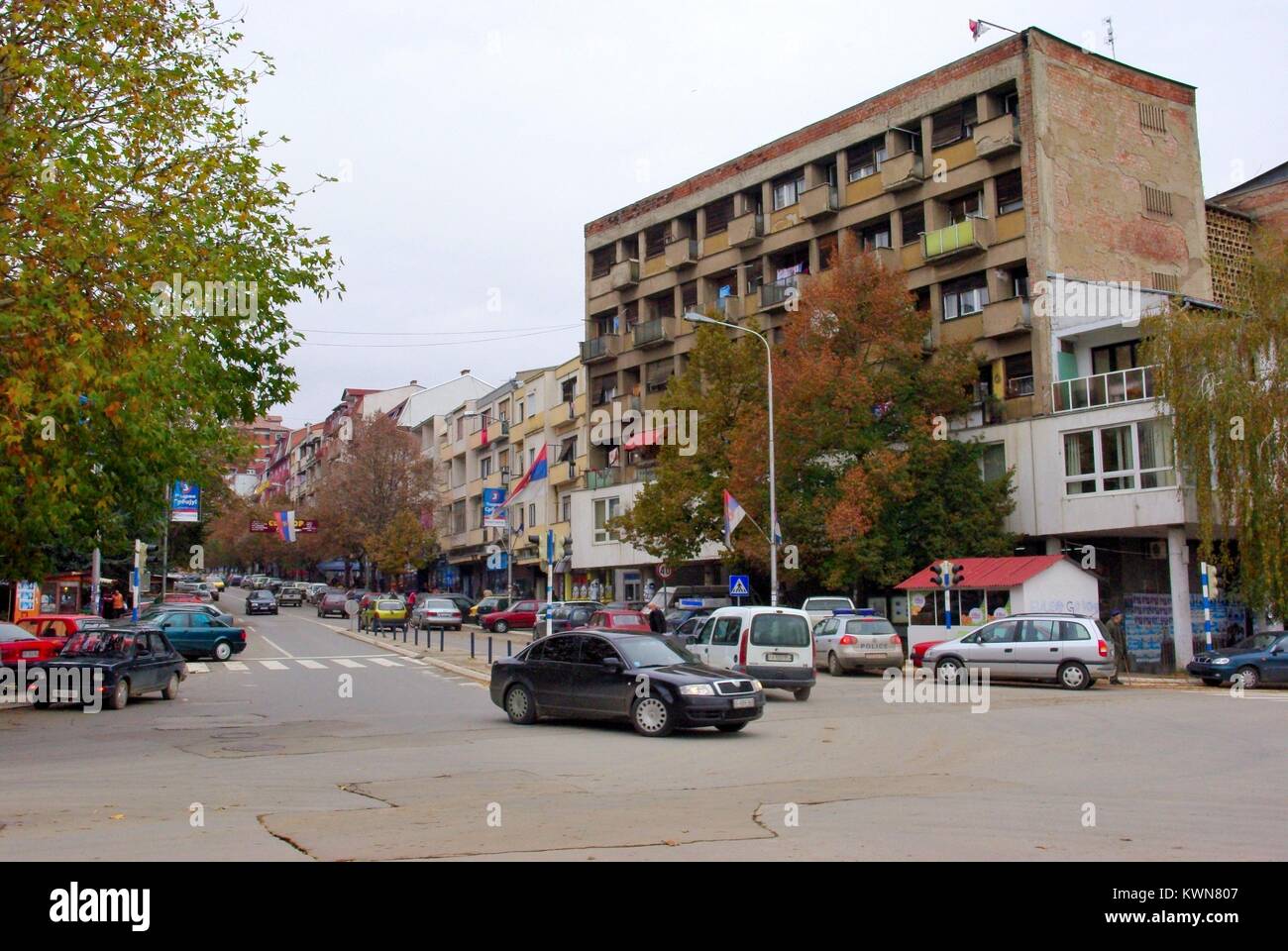 The northern (Serbian) part of the divided city of Kosovska Mitrovica (Kosovo, Ex-Yugoslavia) Stock Photo