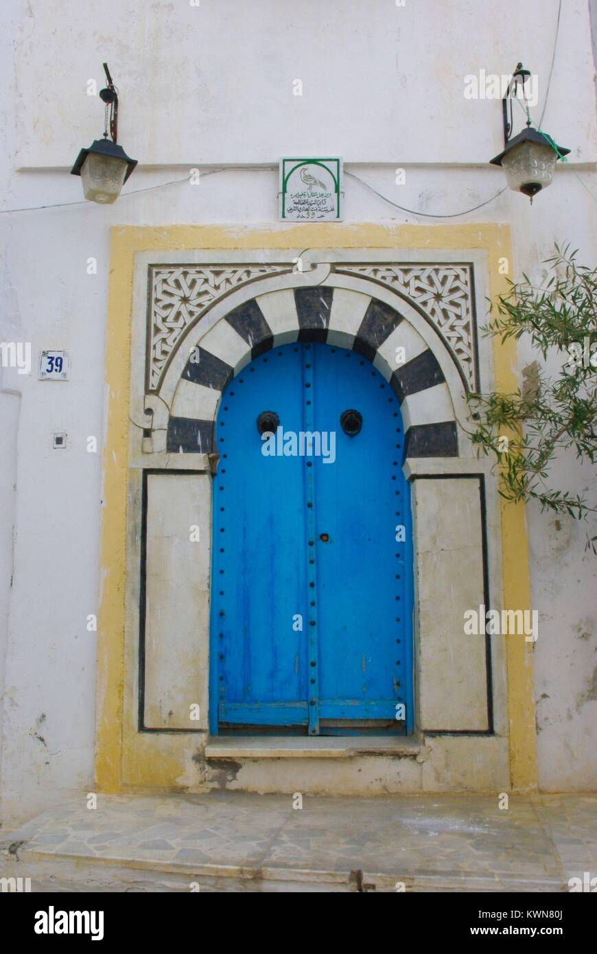 The romantic village of Sidi Bou Said near Tunis (Tunisia): typical gate to a house Stock Photo