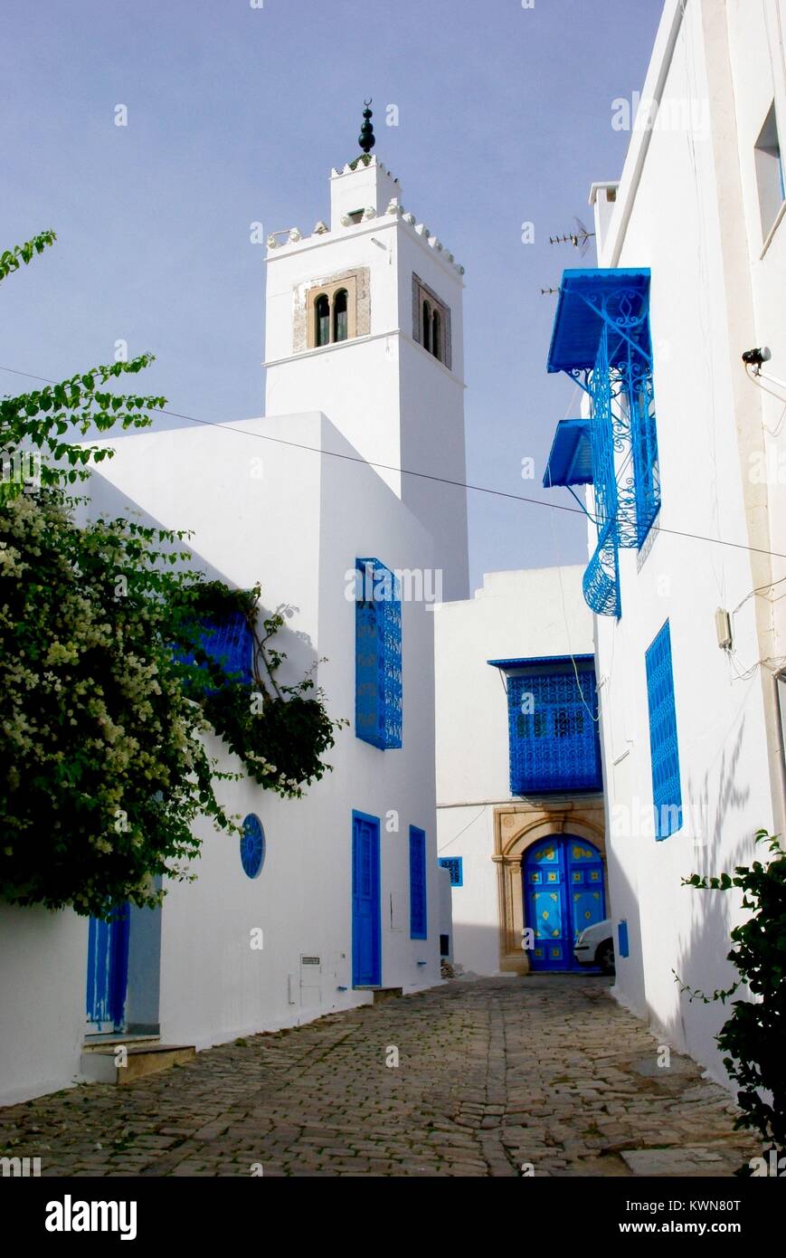 The romantic village of Sidi Bou Said near Tunis (Tunisia) Stock Photo