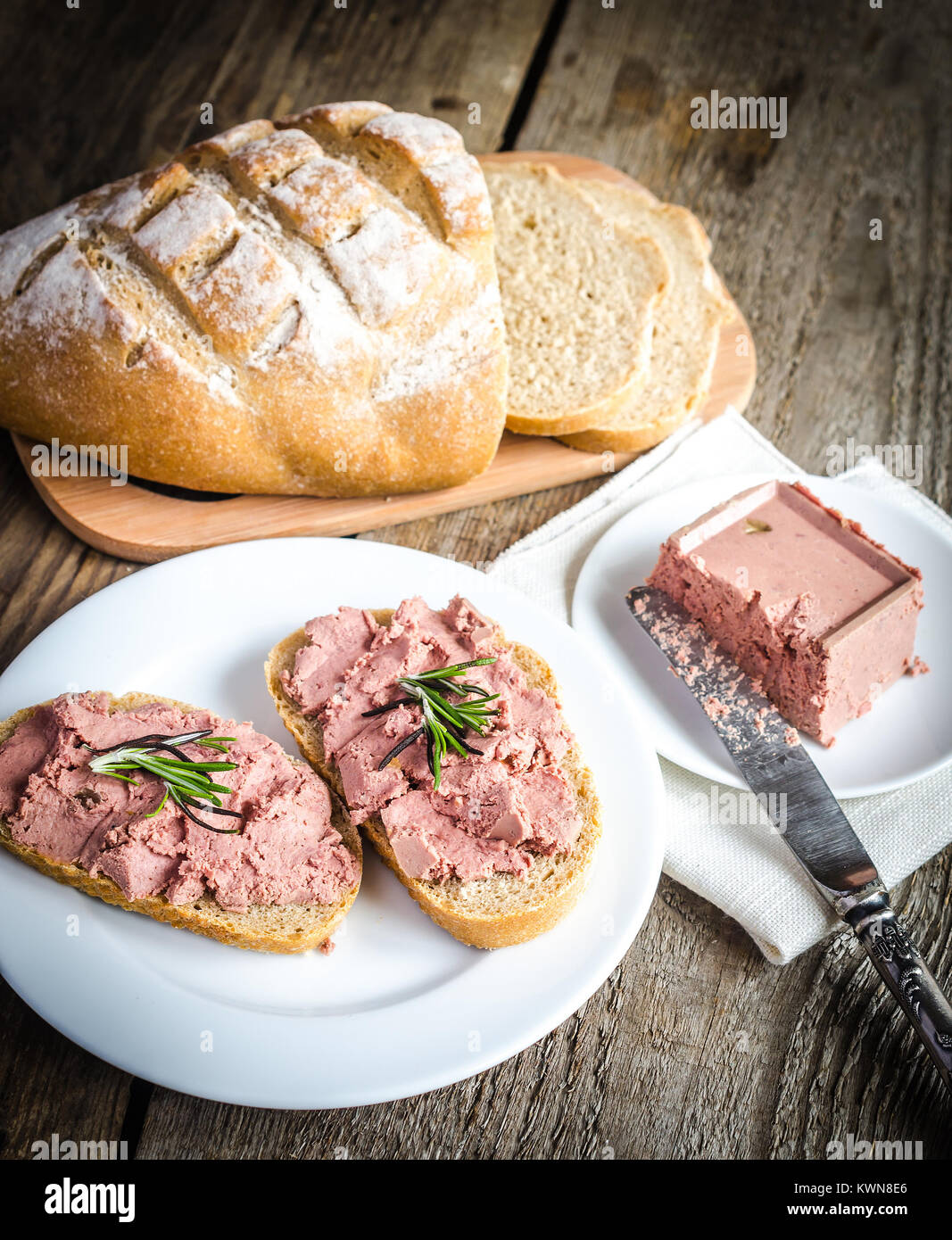 Wholewheat sandwiches with liver pate Stock Photo Alamy