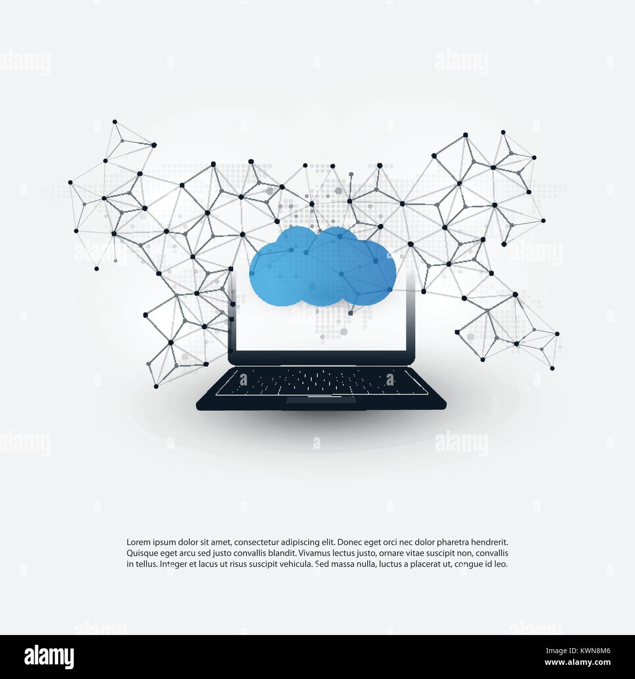 Cloud Computing Design Concept with Wireframe and Laptop Computer ...