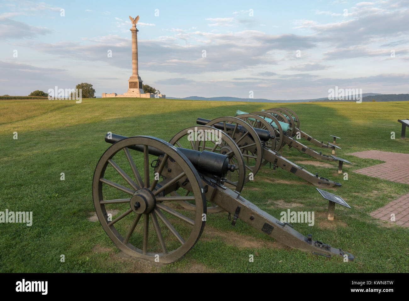 Line of cannon on the Antietam National Battlefield, Maryland, United States. Stock Photo