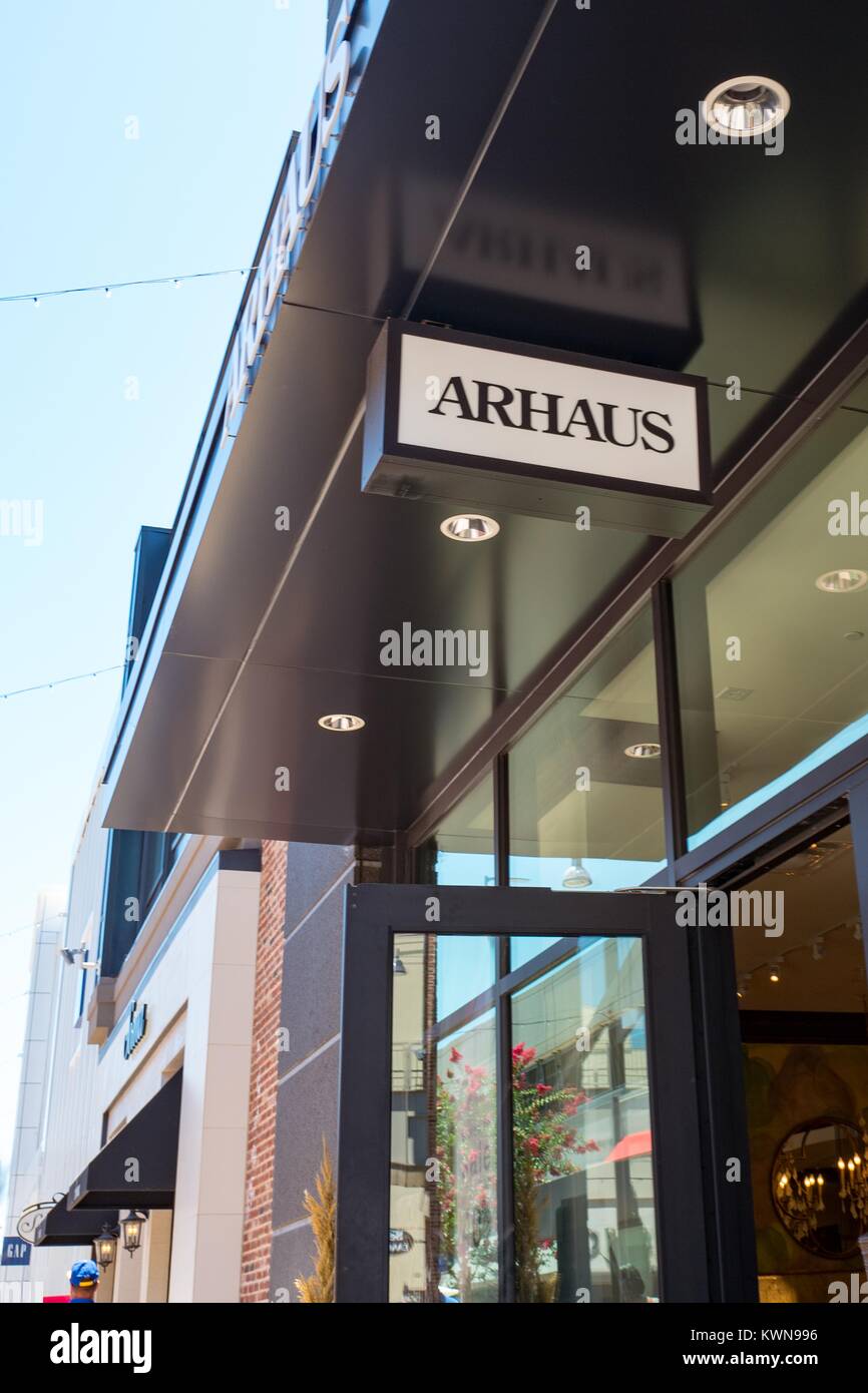Signage for the home furnishings store Arhaus in the upscale Broadway Plaza shopping center in downtown Walnut Creek, California, July 30, 2017. Stock Photo