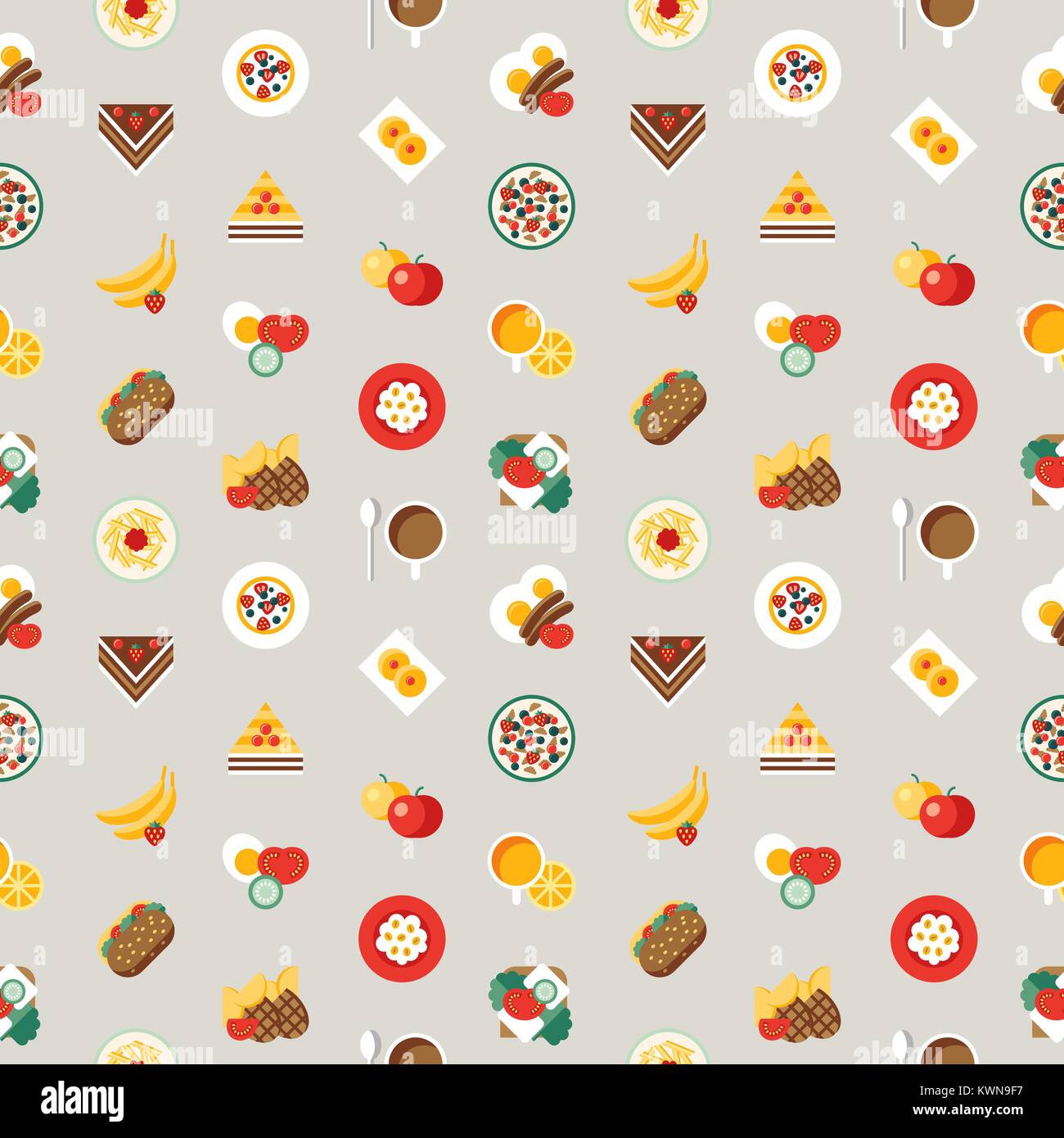 Digital vector breakfast meal fresh food and drinks color simple flat ...