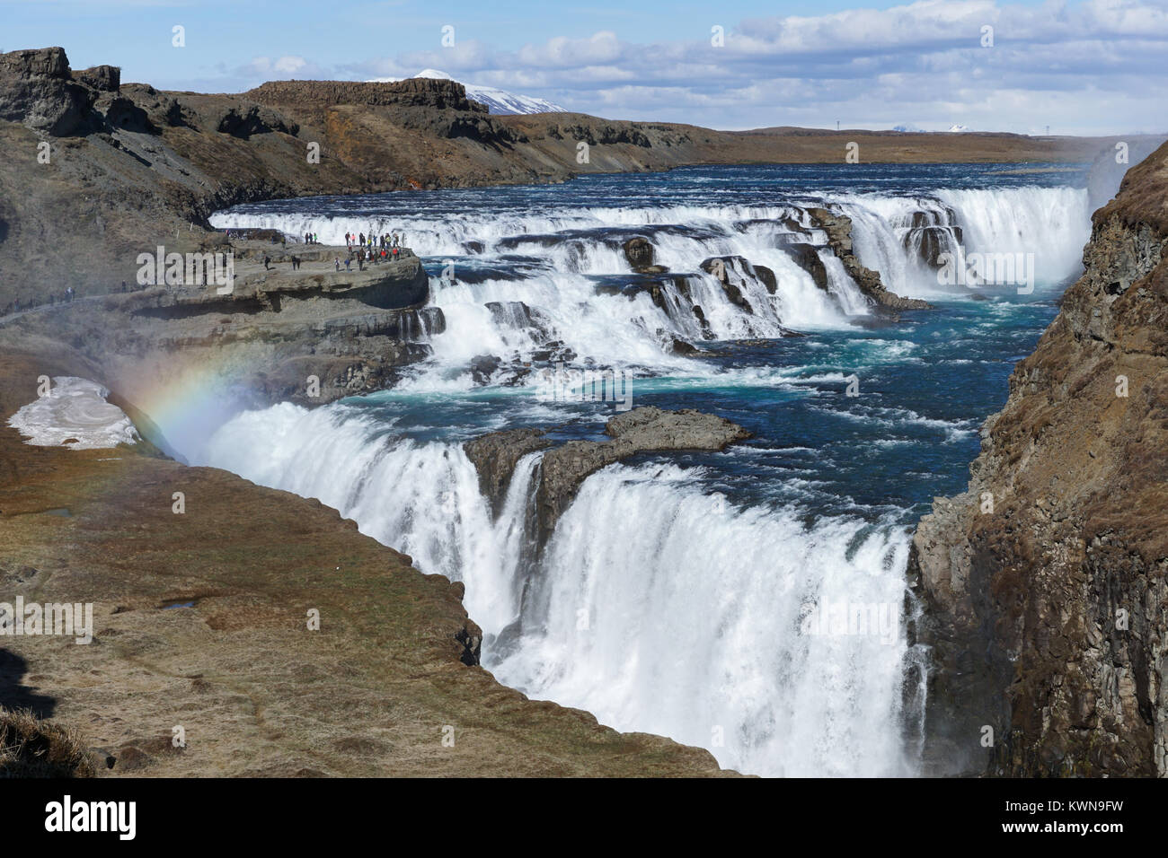 Gulfoss waterfall with a small rainbow, Iceland. Stock Photo