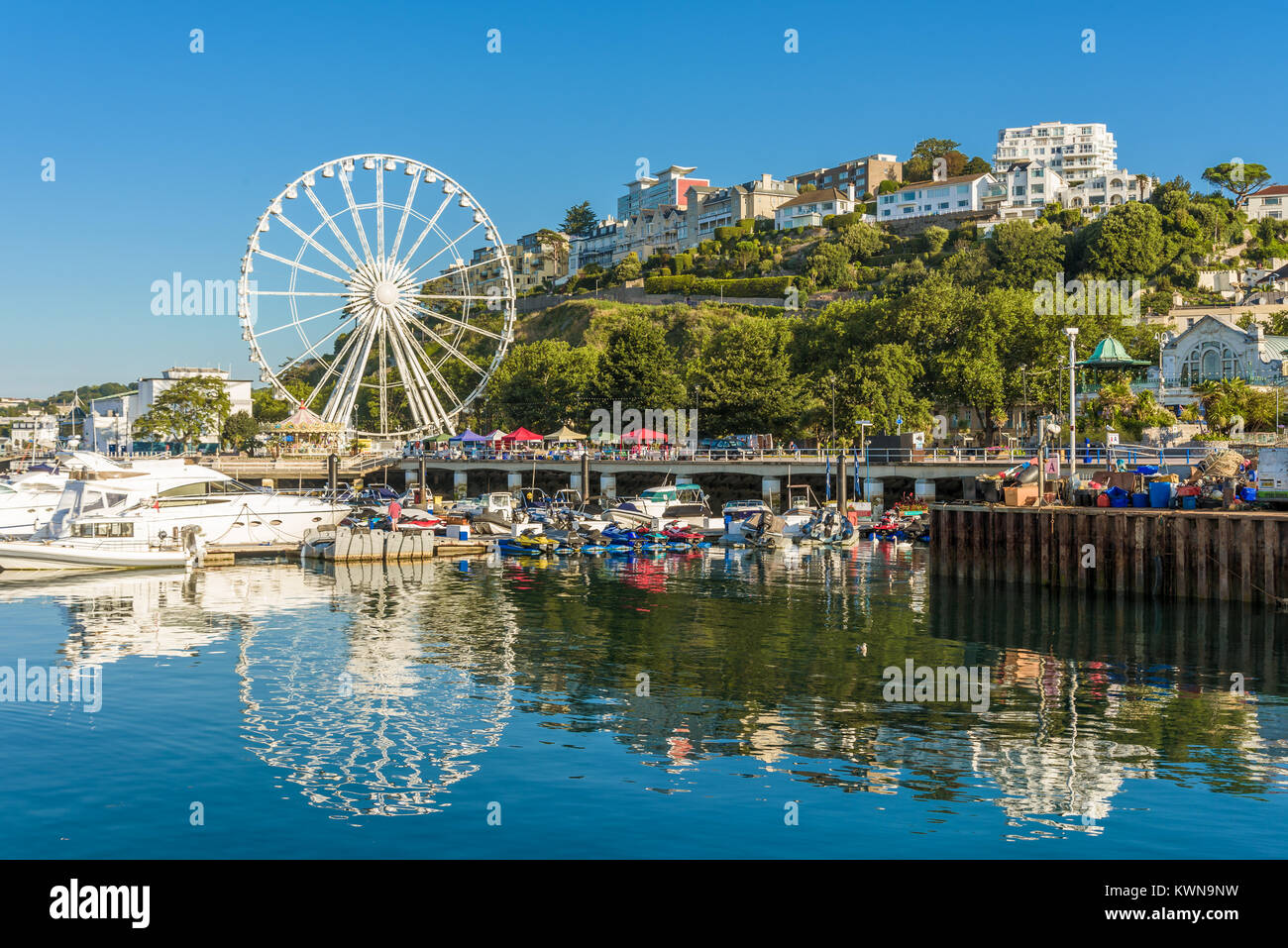 Morning view of Torquay from the Harbour, Devon, England. August 2017 Stock Photo