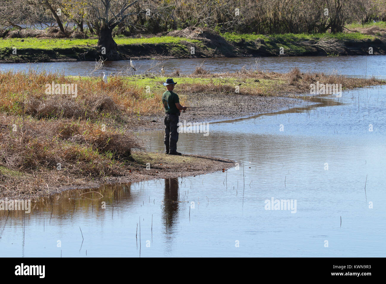 Man fishing at Myakka River State Park Florida Stock Photo