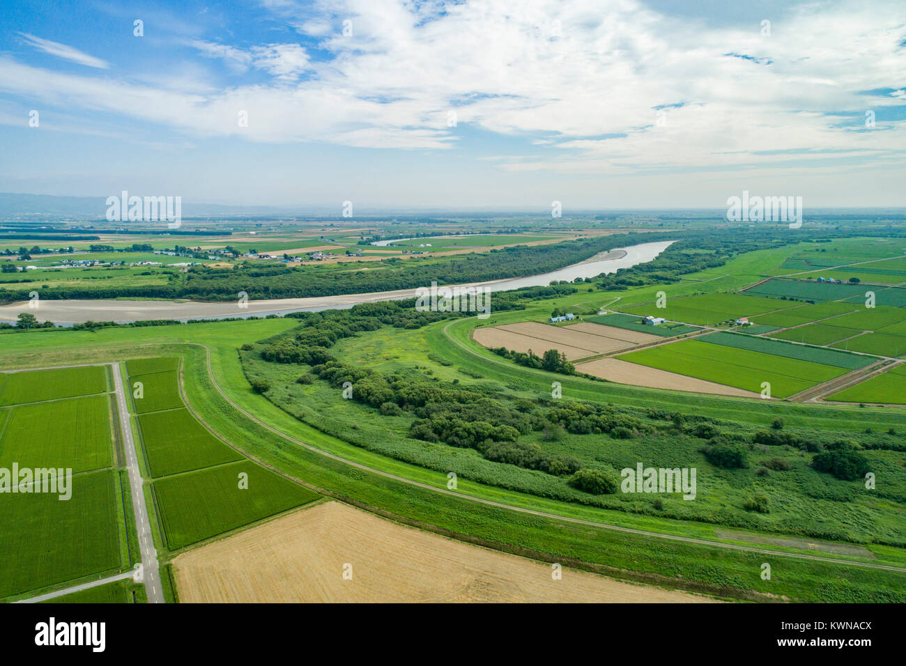 Ishikari Plain and Ishikari River, Urausu Town, Kabato District
