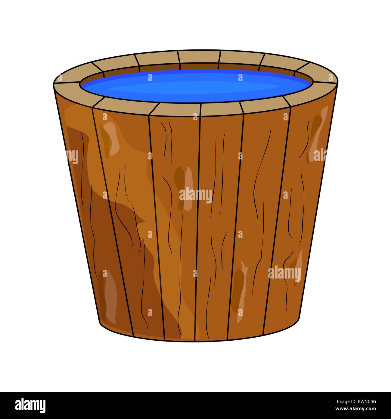 wooden bucket full of water cartoon isolated on white background Stock Vector