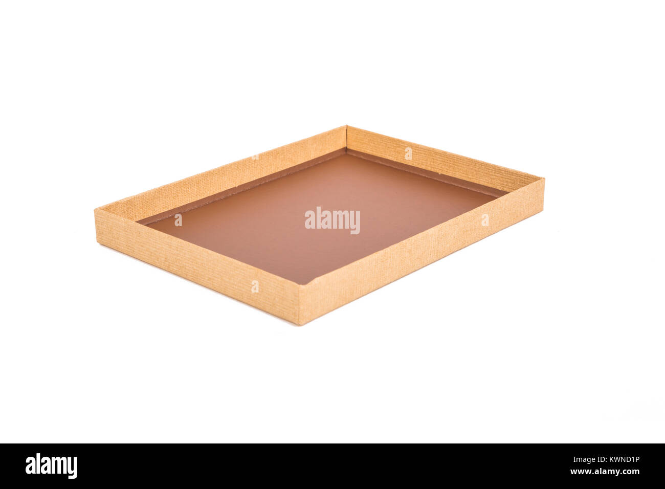 Cardboard open golden yellow gift box, isolated on white background ...