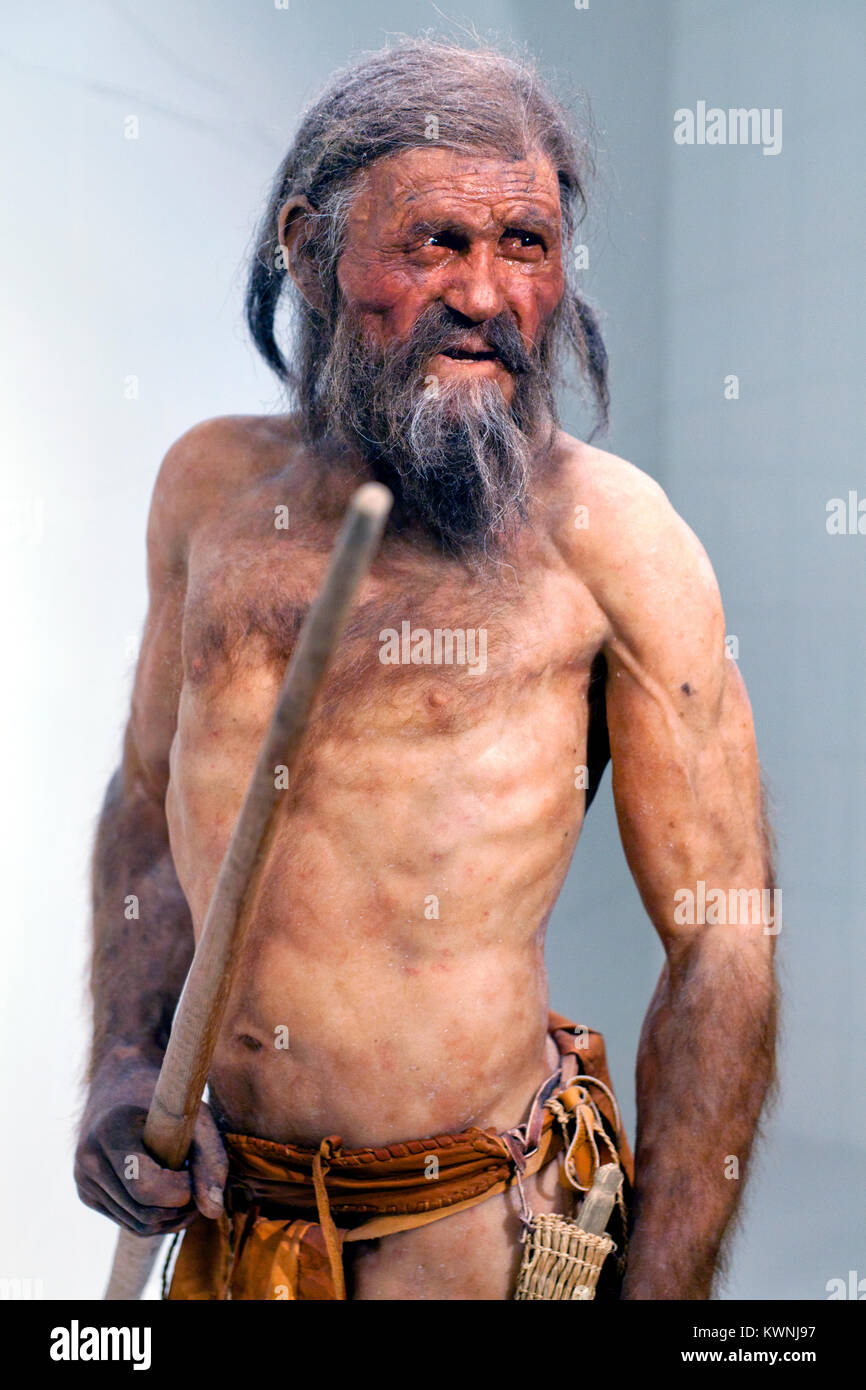 Ötzi the Iceman, South Tyrol Museum of Archaeology, Bolzano, Italy Stock Photo