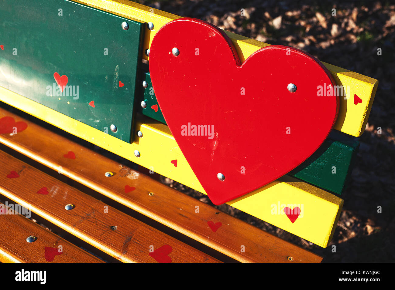 Colorful Park Bench Decorated With Wooden Parts Painted In Vivid