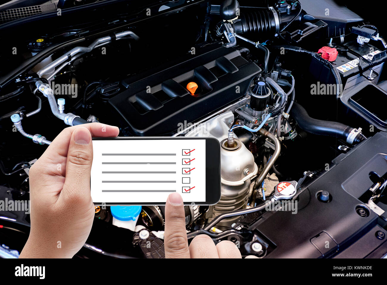 Close up detail of new car engine The powerful engine of a car ...