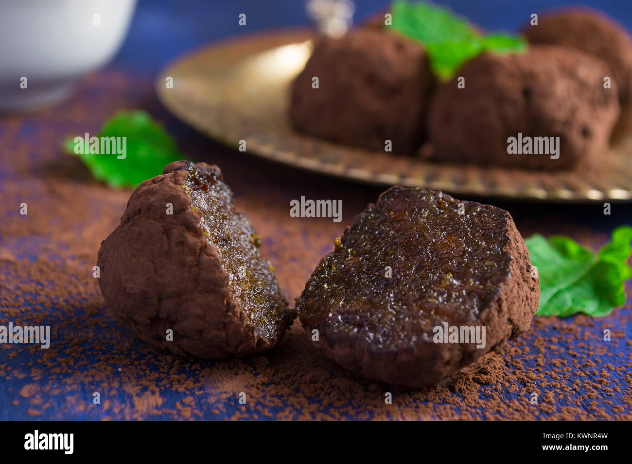 Turkish sweets cezerye cocoa and mint, selective focus. Stock Photo