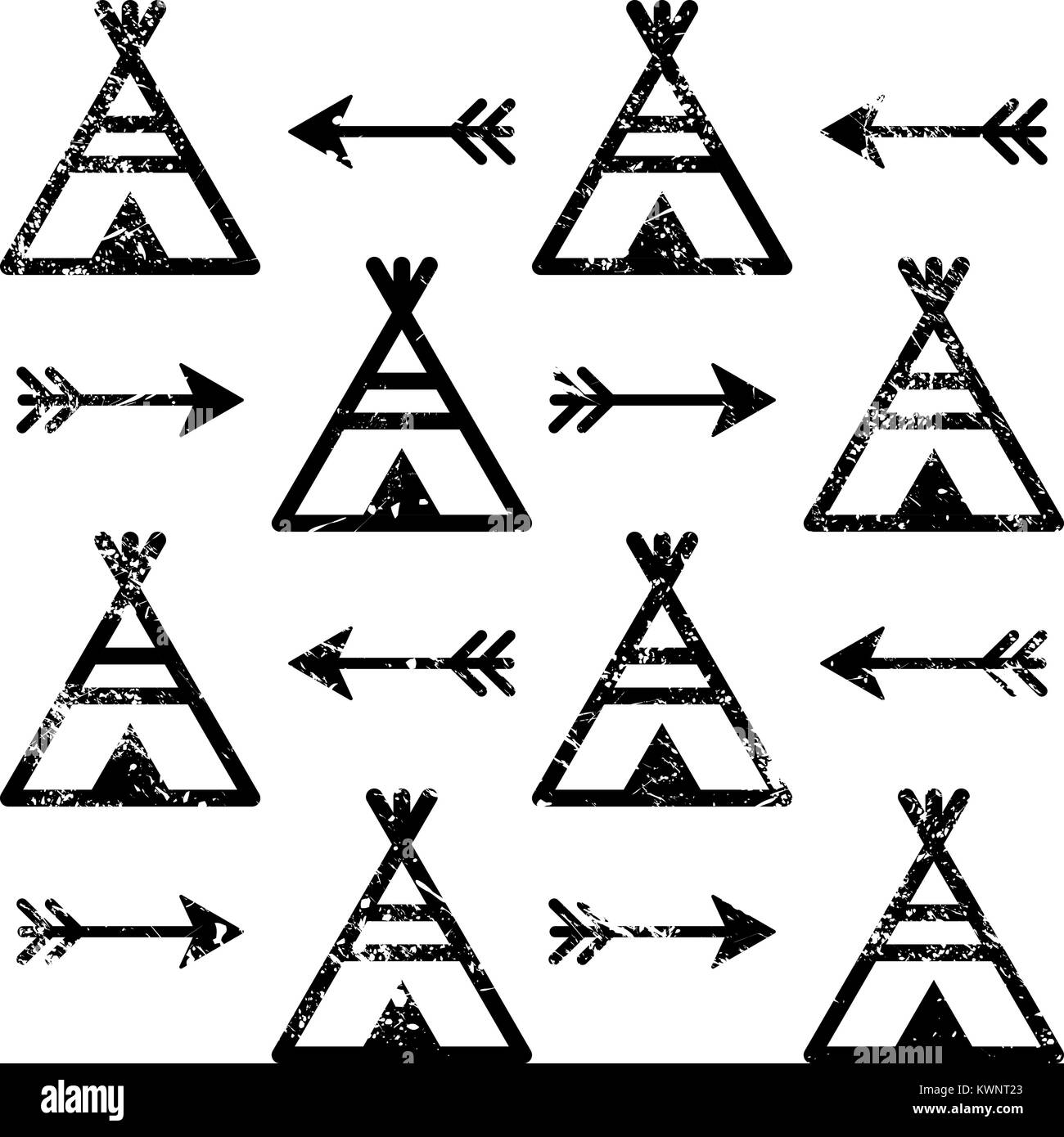 Teepee and arrows seamless vector pattern, Aztec style Indian repetitive design, Native American wallpaper Stock Vector