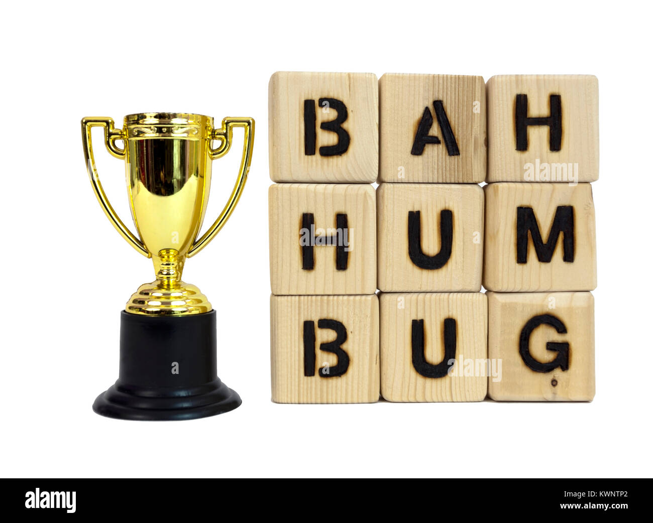 Award trophy with sour grapes sentiment. Bah Humbug! Stock Photo
