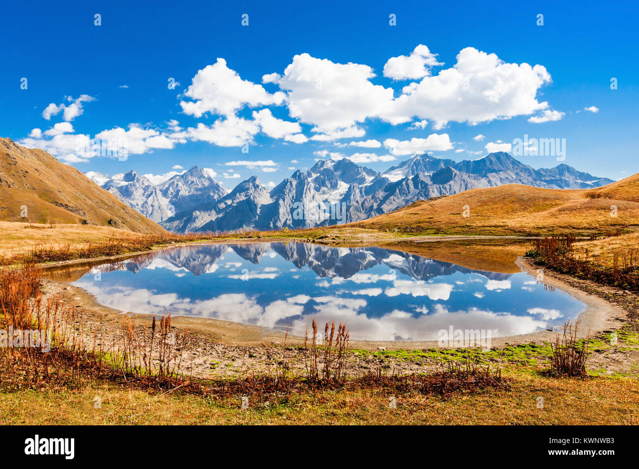 Fantastic lake Koruldi near Mestia in Svaneti region of Georgia Stock Photo