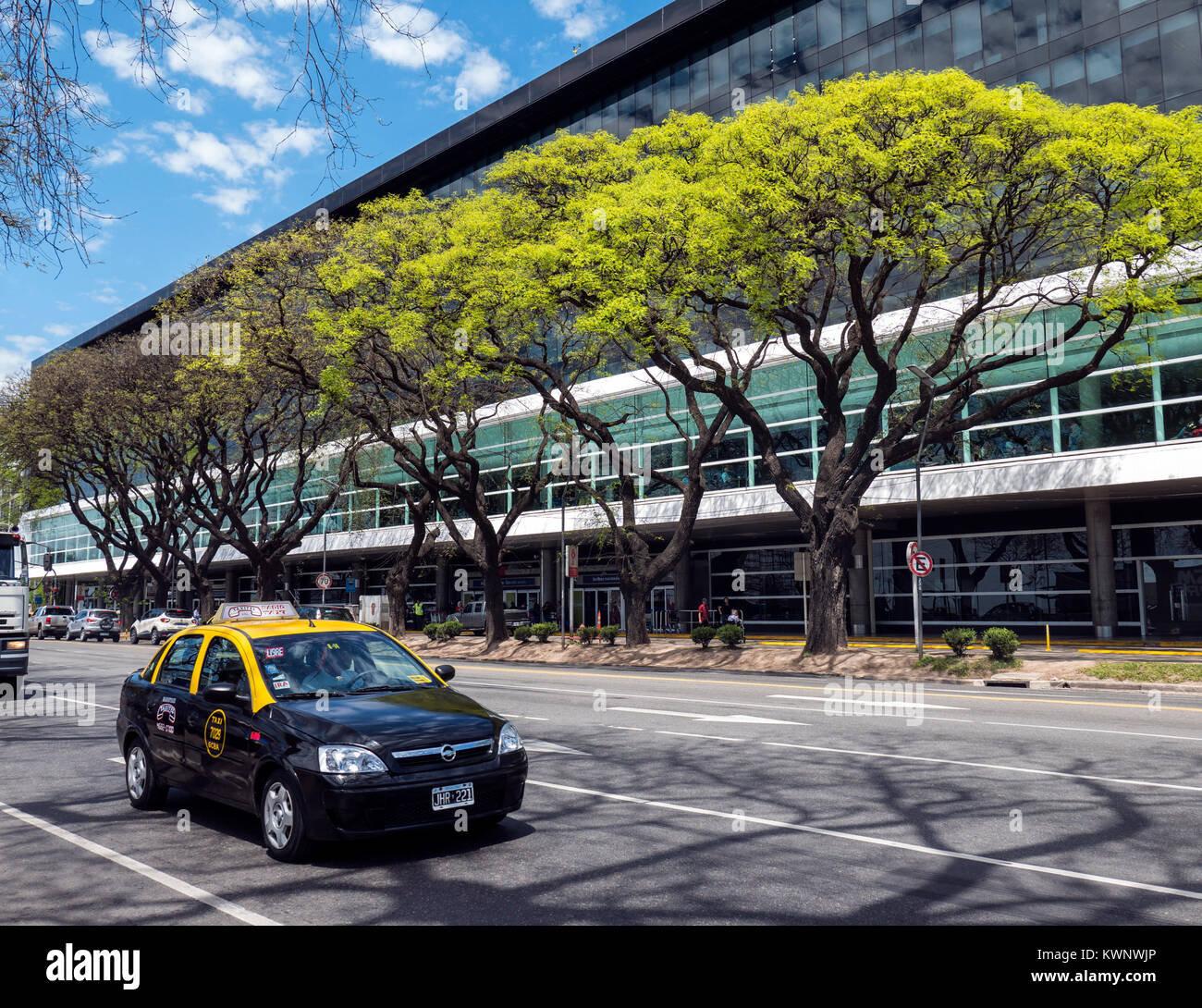 Taxi cab; summer view of Aeroparque Jorge Newbery; Buenos Aires; Argentina Stock Photo