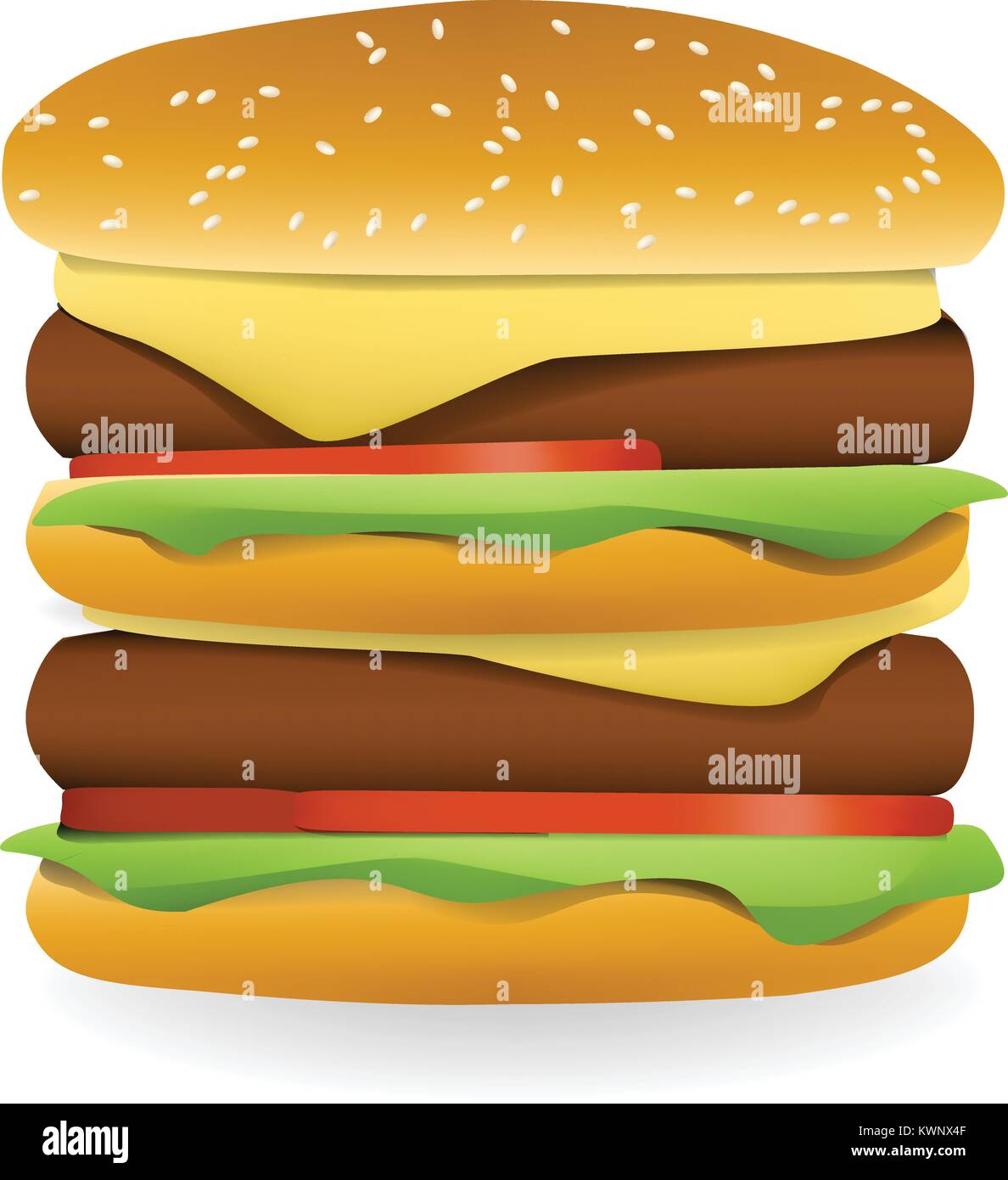 3D Double Cheeseburger, side view, vector design Stock Vector