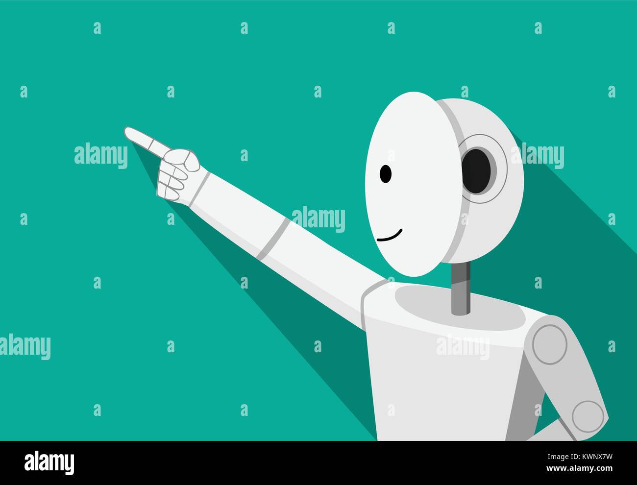 Humanoid robot pointing to something, vector Stock Vector
