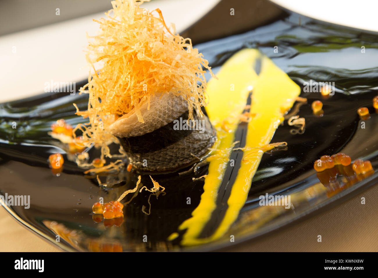 Seabass filet with Julien vegetables, restaurant Croatia. Stock Photo