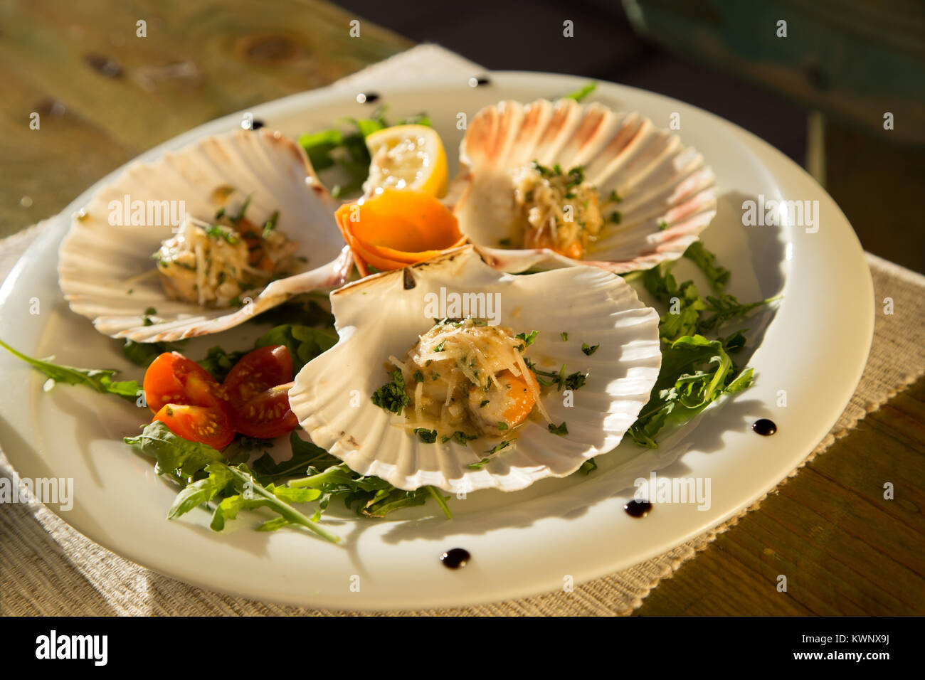 Scallops, restaurant Croatia Stock Photo Alamy