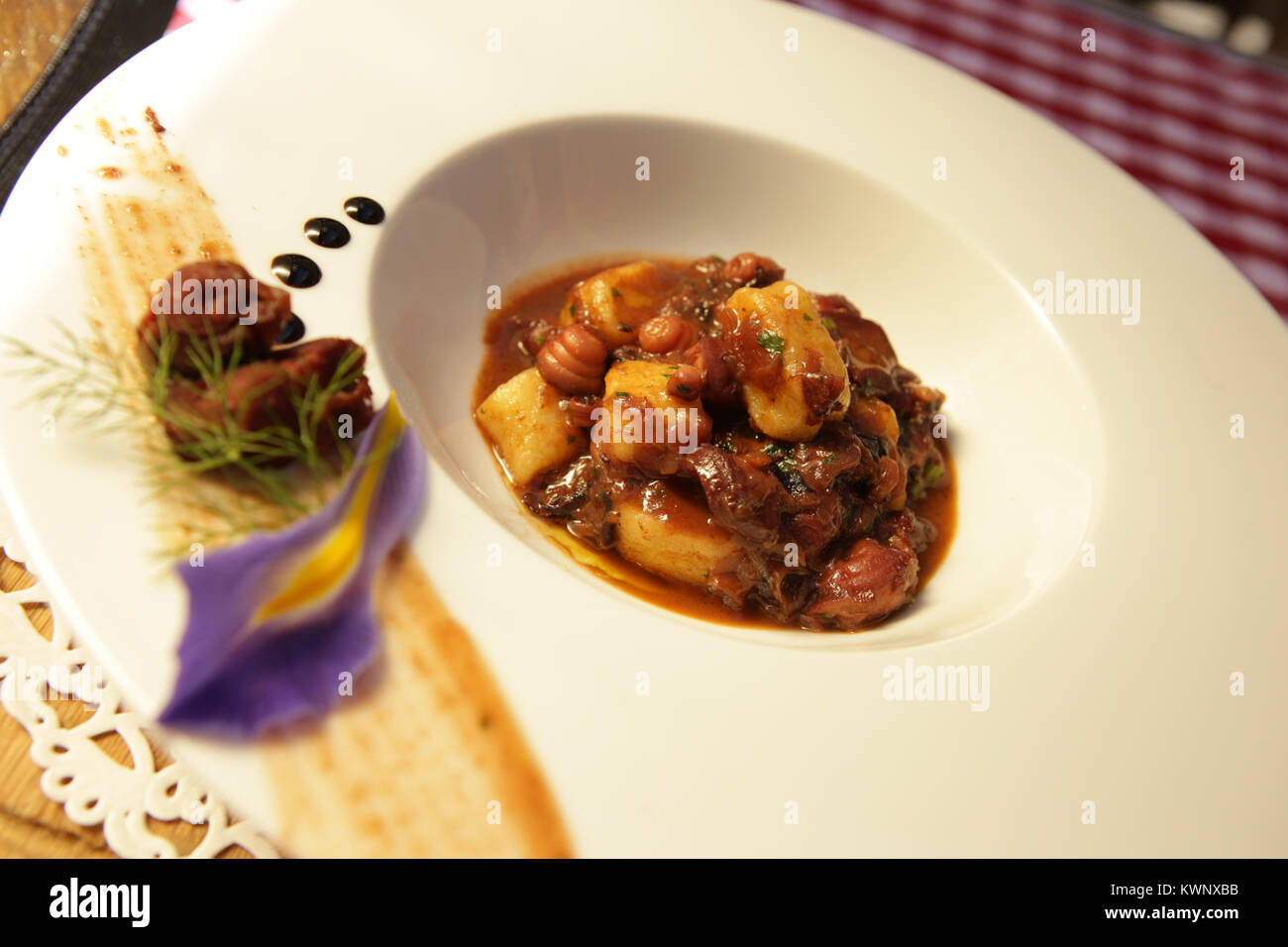 Pasticada with gnocchi, restaurant, Croatia. Stock Photo