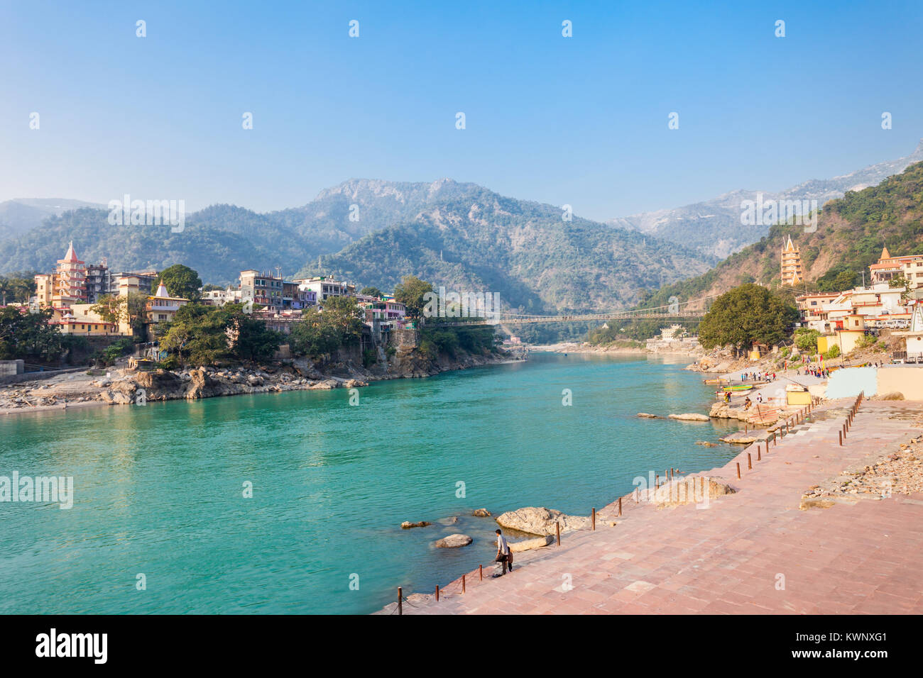 Rishikesh is a city in Dehradun district of Uttarakhand state in nothern India. It is known as the Yoga Capital of the World. Stock Photo