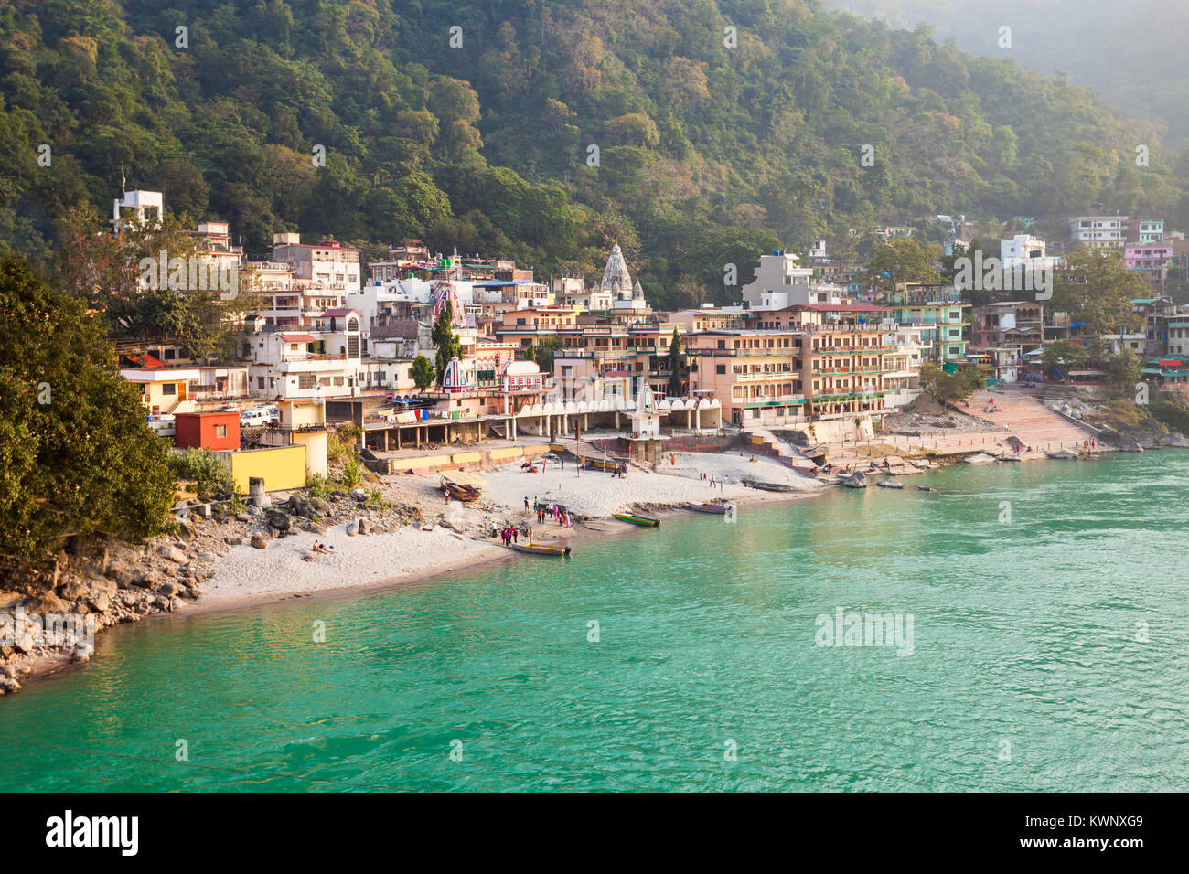 Rishikesh is a city in Dehradun district of Uttarakhand state in nothern India. It is known as the Yoga Capital of the World. Stock Photo