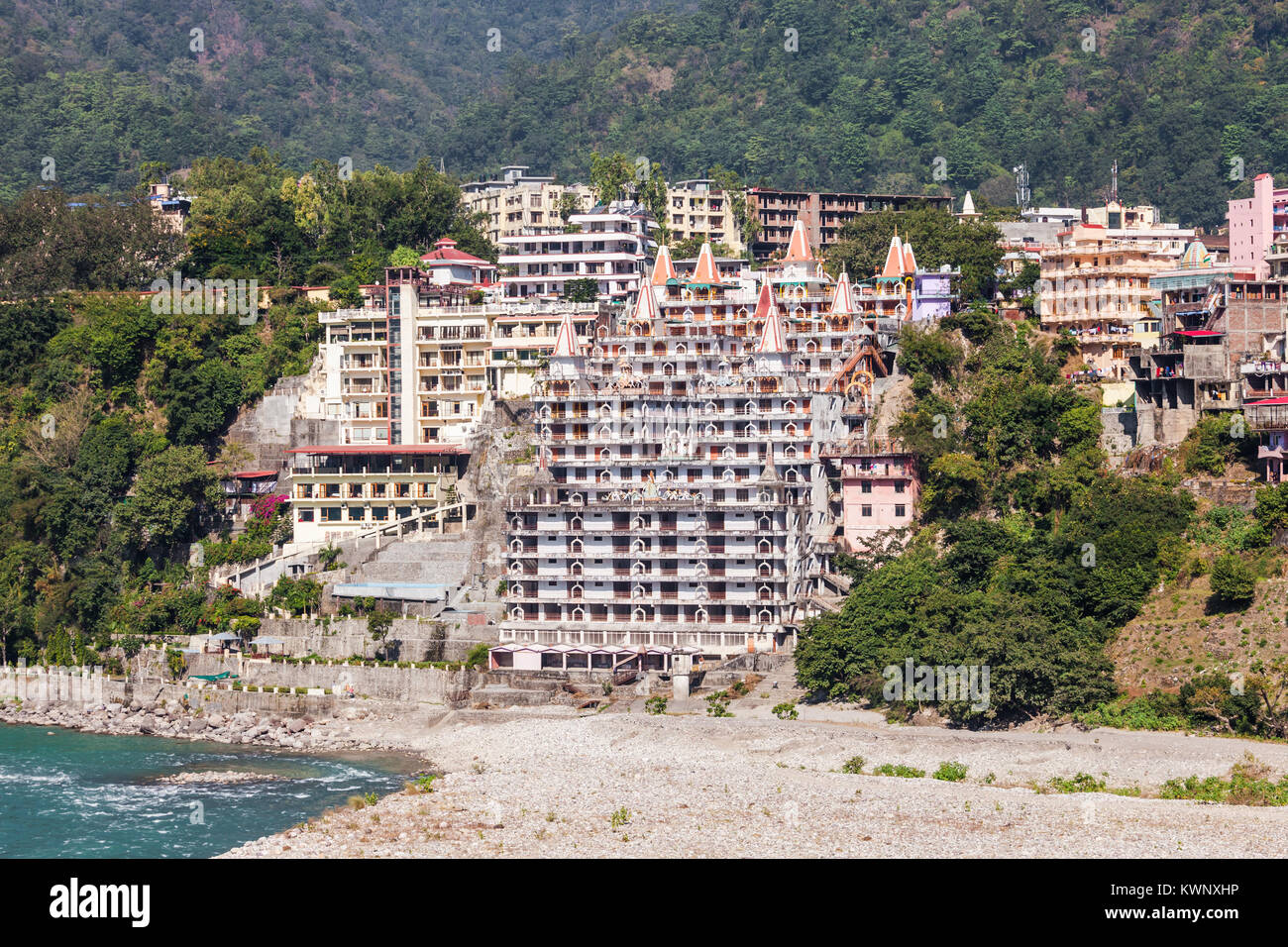 Rishikesh is a city in nothern India, it is known as the Gateway to the Garhwal Himalayas. Stock Photo