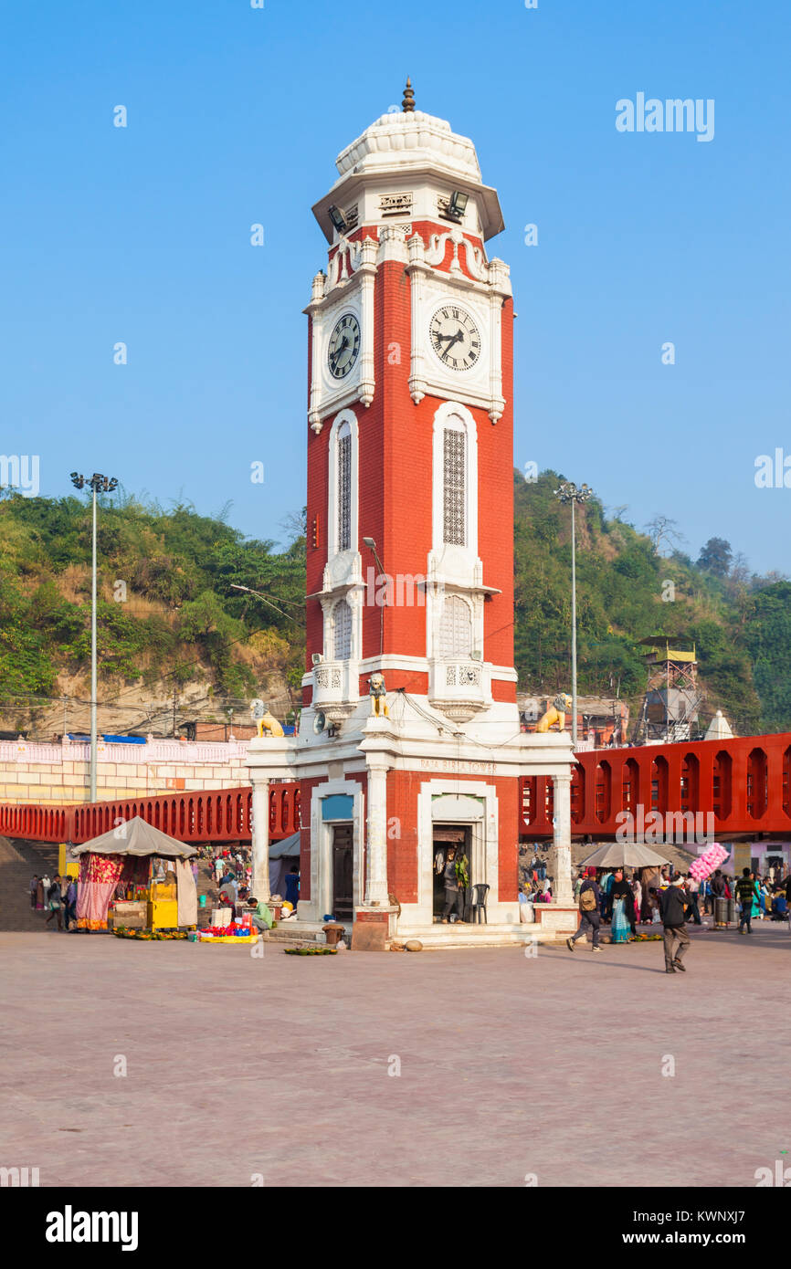 Birla Clock Tower at Har Ki Pauri ghat in Haridwar, India Stock Photo