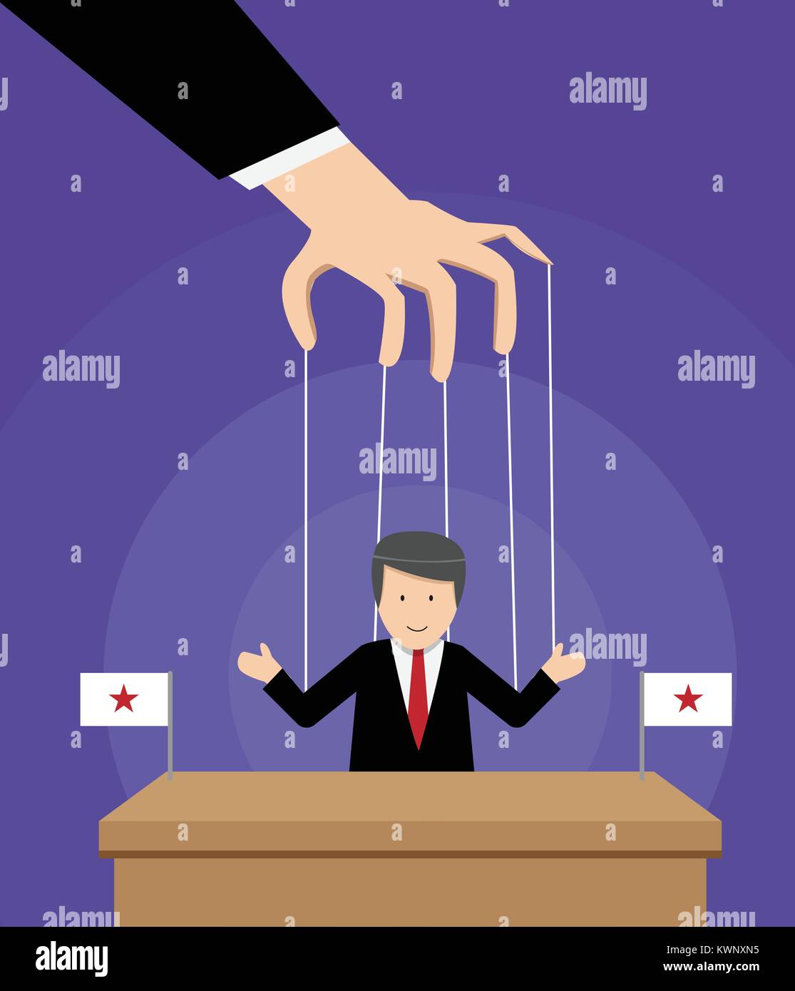 Puppeted president on table with flag in vector design Stock Vector