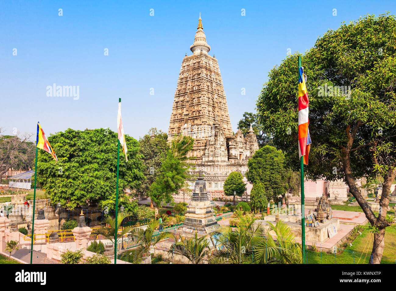 Mahabodhi Temple Complex in Gaya district in the state of Bihar, India Stock Photo