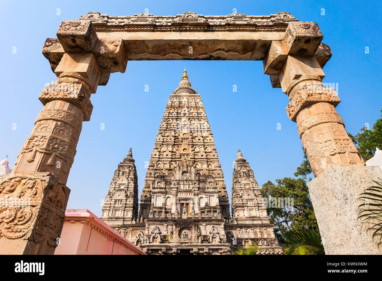 Bodh Gaya is a religious site and place of pilgrimage associated with the Mahabodhi Temple Complex in Gaya district in the state of Bihar, India Stock Photo