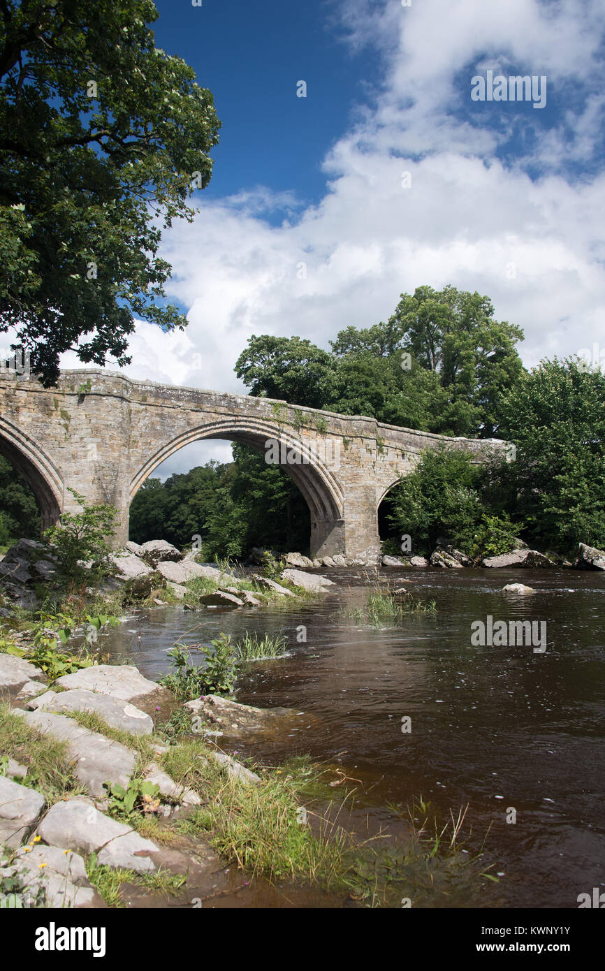 Devils Bridge over the River Lune at Kirkby Lonsdale, Cumbria, UK. Dated from around 1370. Stock Photo