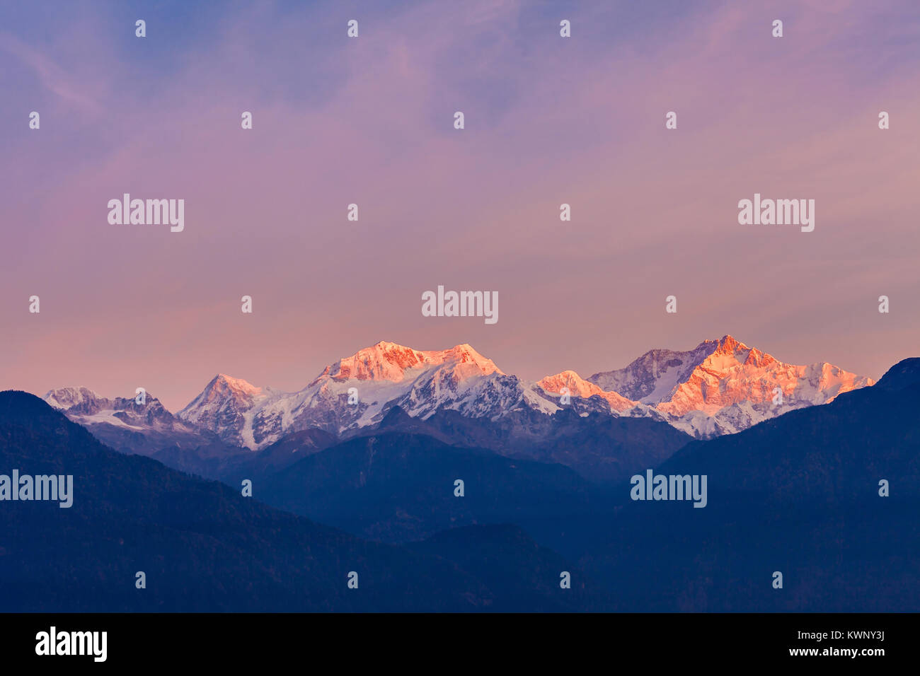 Kangchenjunga sunrise view from the Pelling viewpoint in Sikkim, India ...